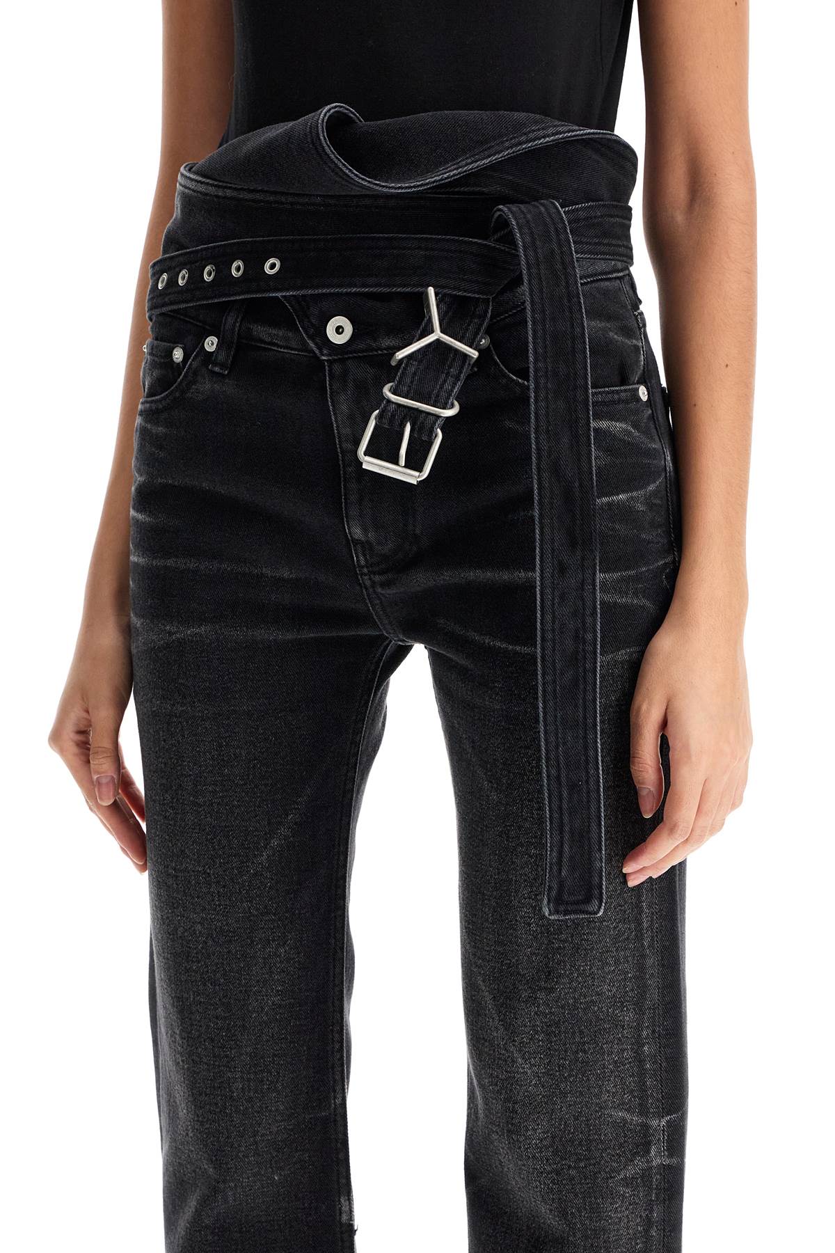 Shop Y/project Bootcut Jeans With Criss-cross In Faded Black (black)