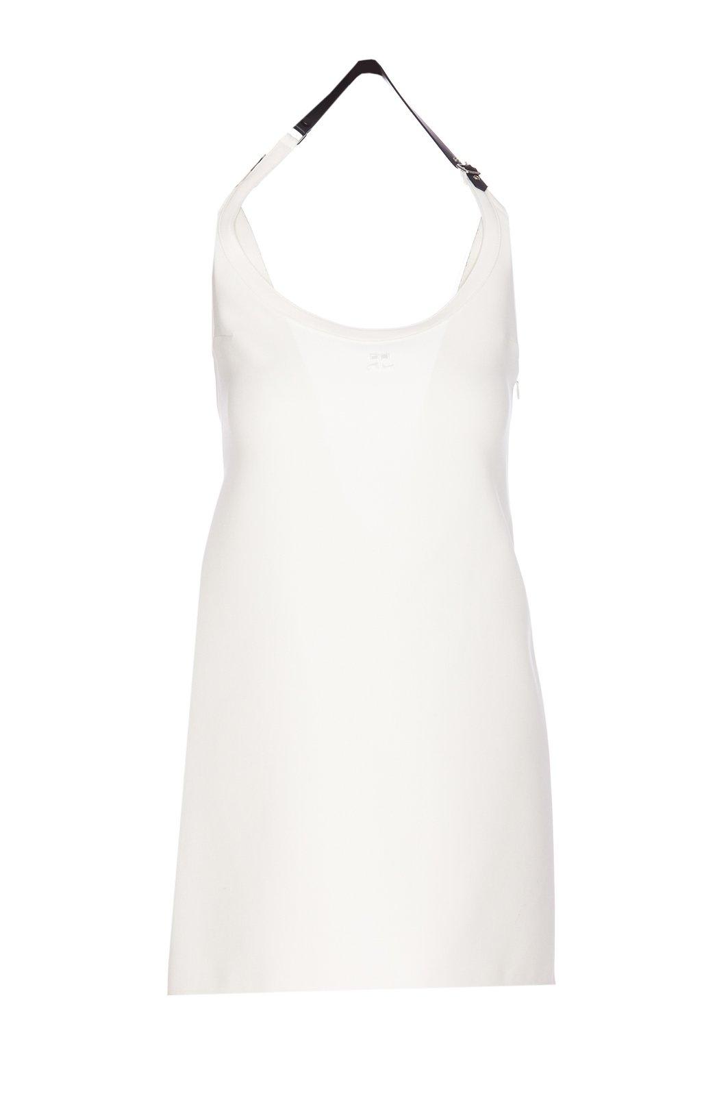 Shop Courrèges Buckle Babydoll Twill Dress In White