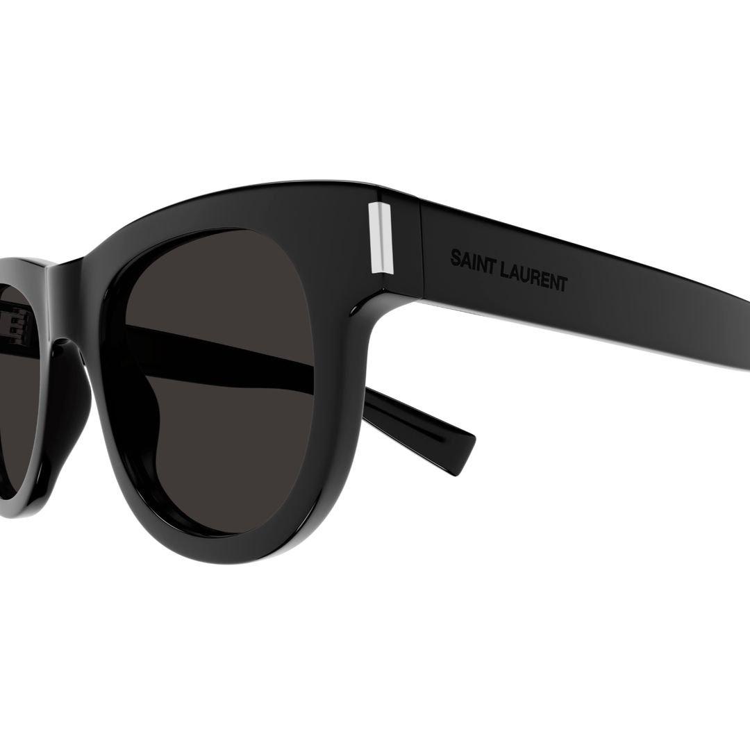 Shop Saint Laurent Round Frame Sunglasses In 006 Black Black Black