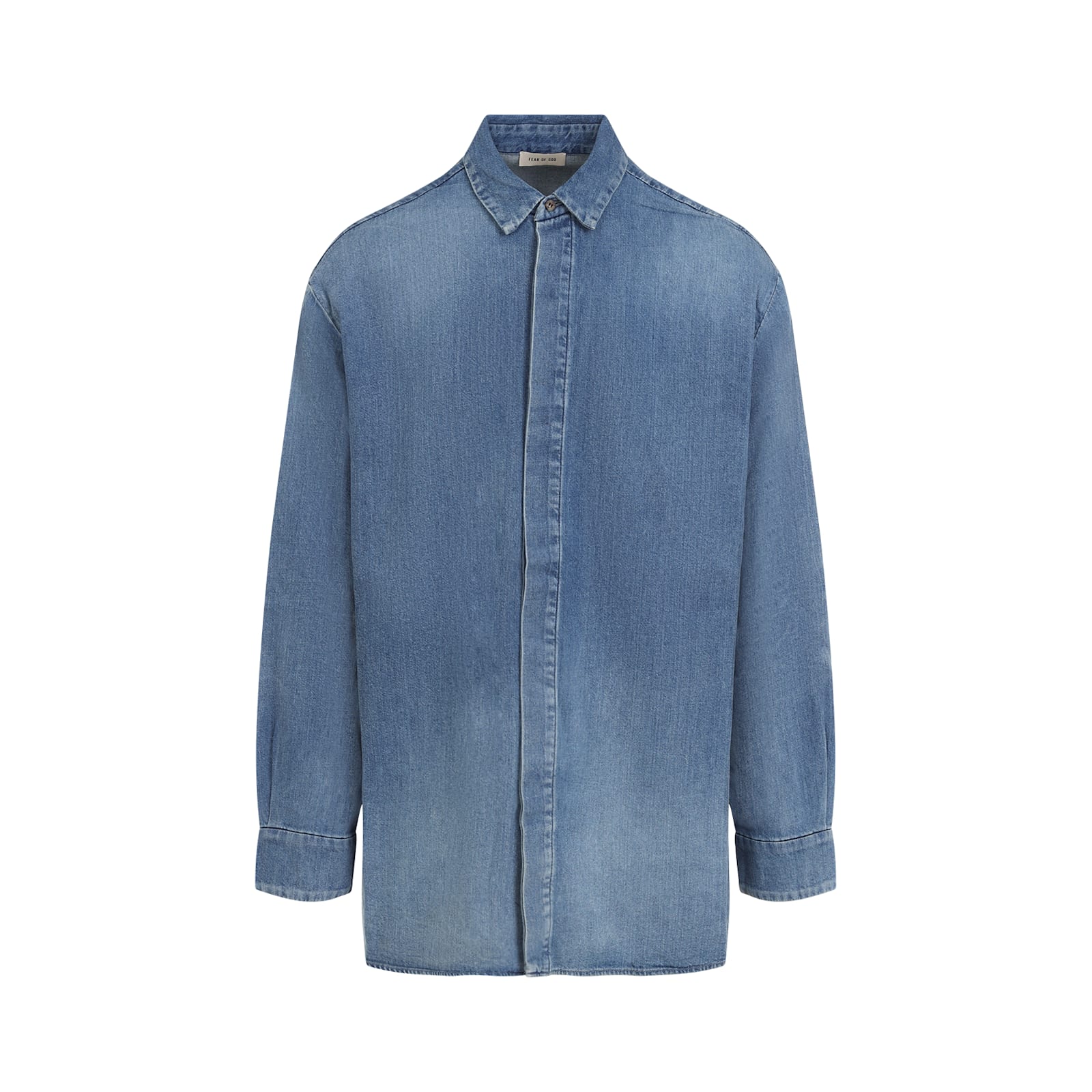 Fear Of God Long-sleeved Denim Shirt In Medium Indigo