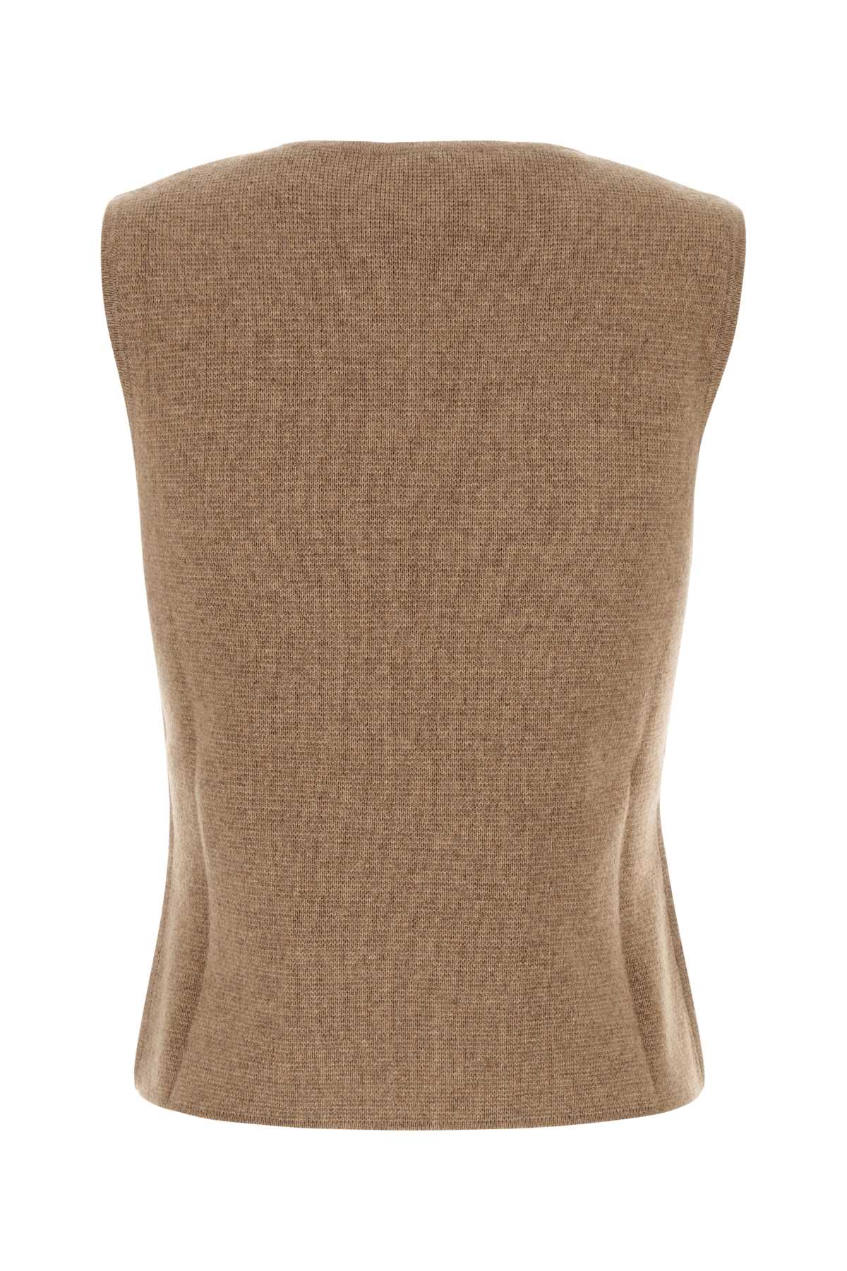 Max Mara Camel Wool Blend Fosco Vest In Daino Scuro