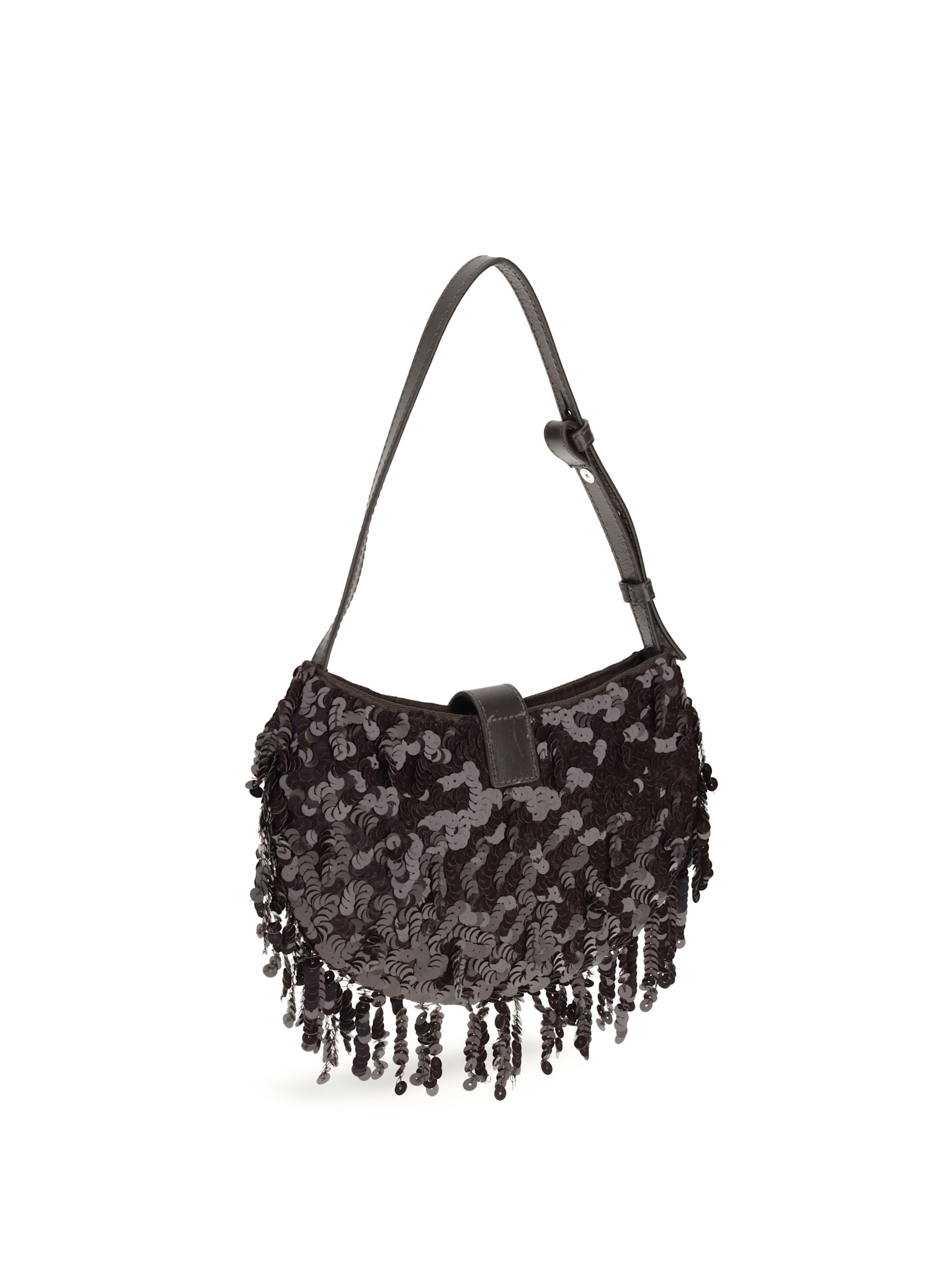 Staud Chic Sequin Shoulder Bag With Adjustable Strap In Brown