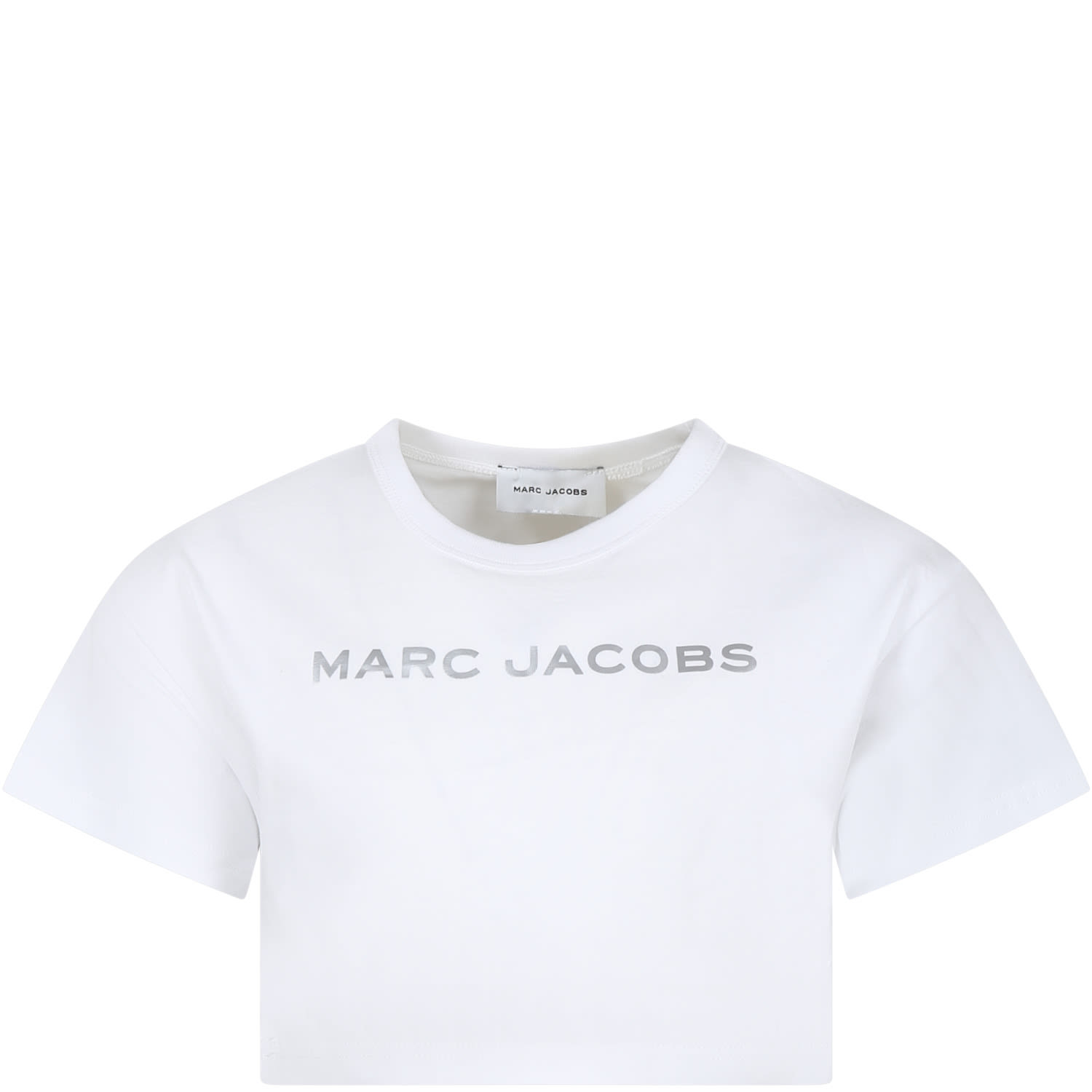 Shop Marc Jacobs White Crop T-shirt For Girl With Logo In Bianco