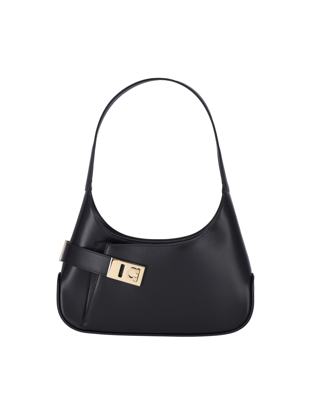 Shop Ferragamo Gancini Detail Shoulder Bag In Black