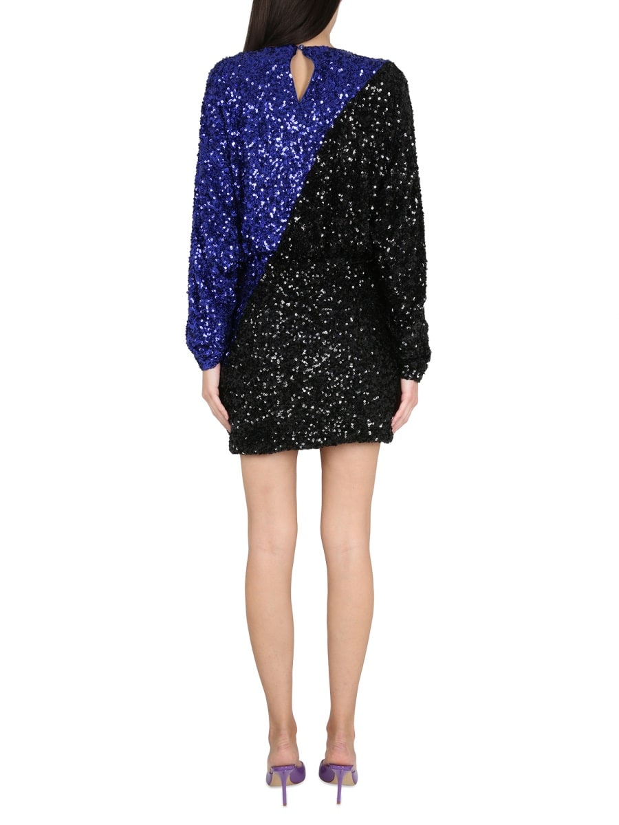 Rotate Birger Christensen Rotate Color Block Sequined Mini Dress With Long Sleeves In Multicolour