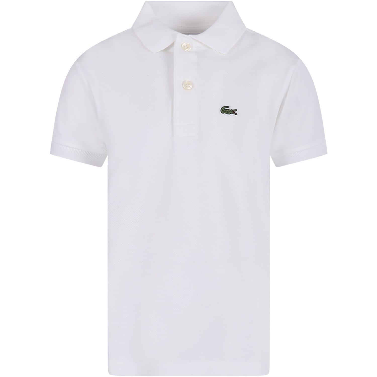 Lacoste White Polo Shirt For Boy With Green Crocodile