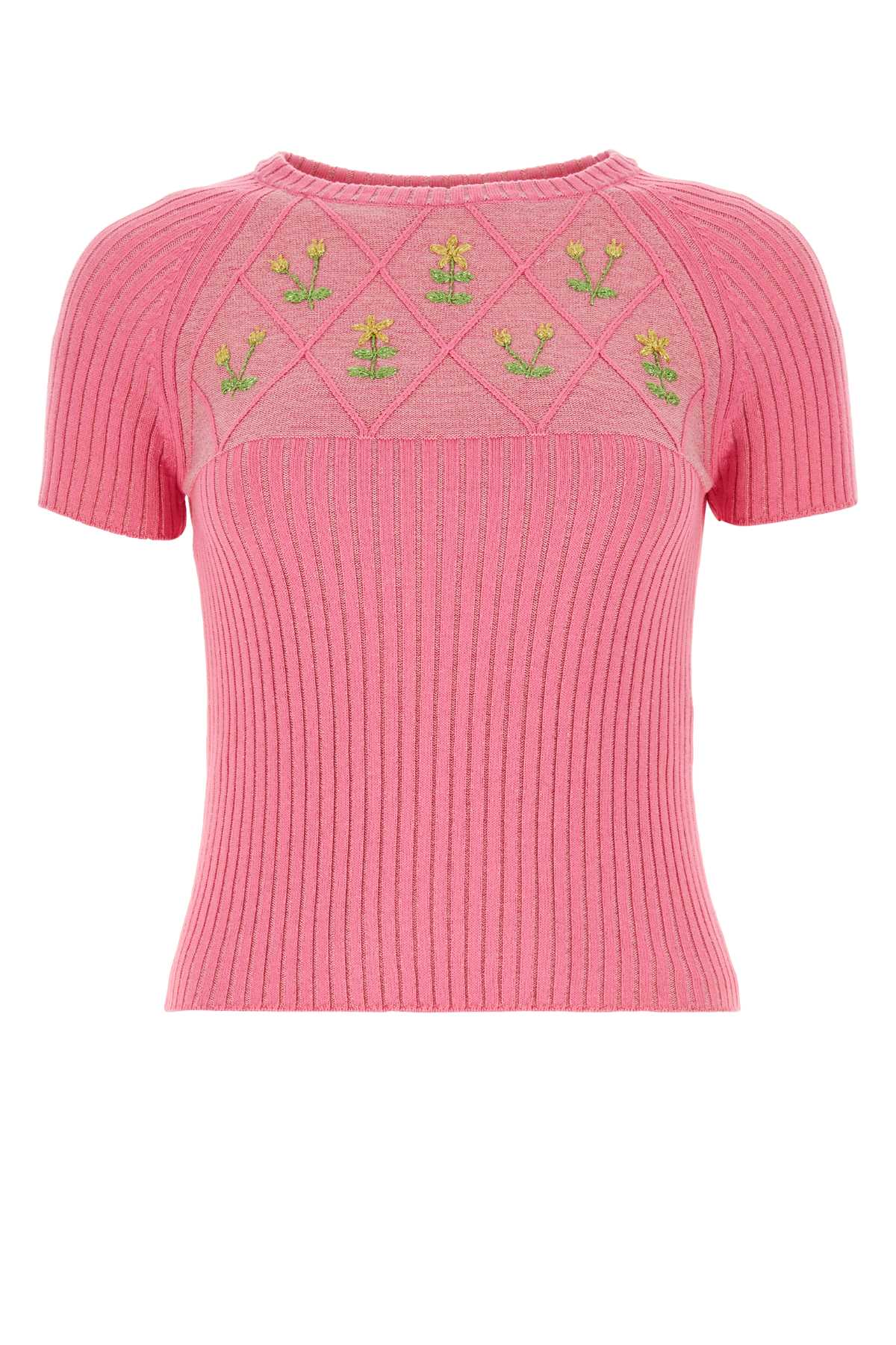Pink Cotton Blend Diamond Ortensia Sweater