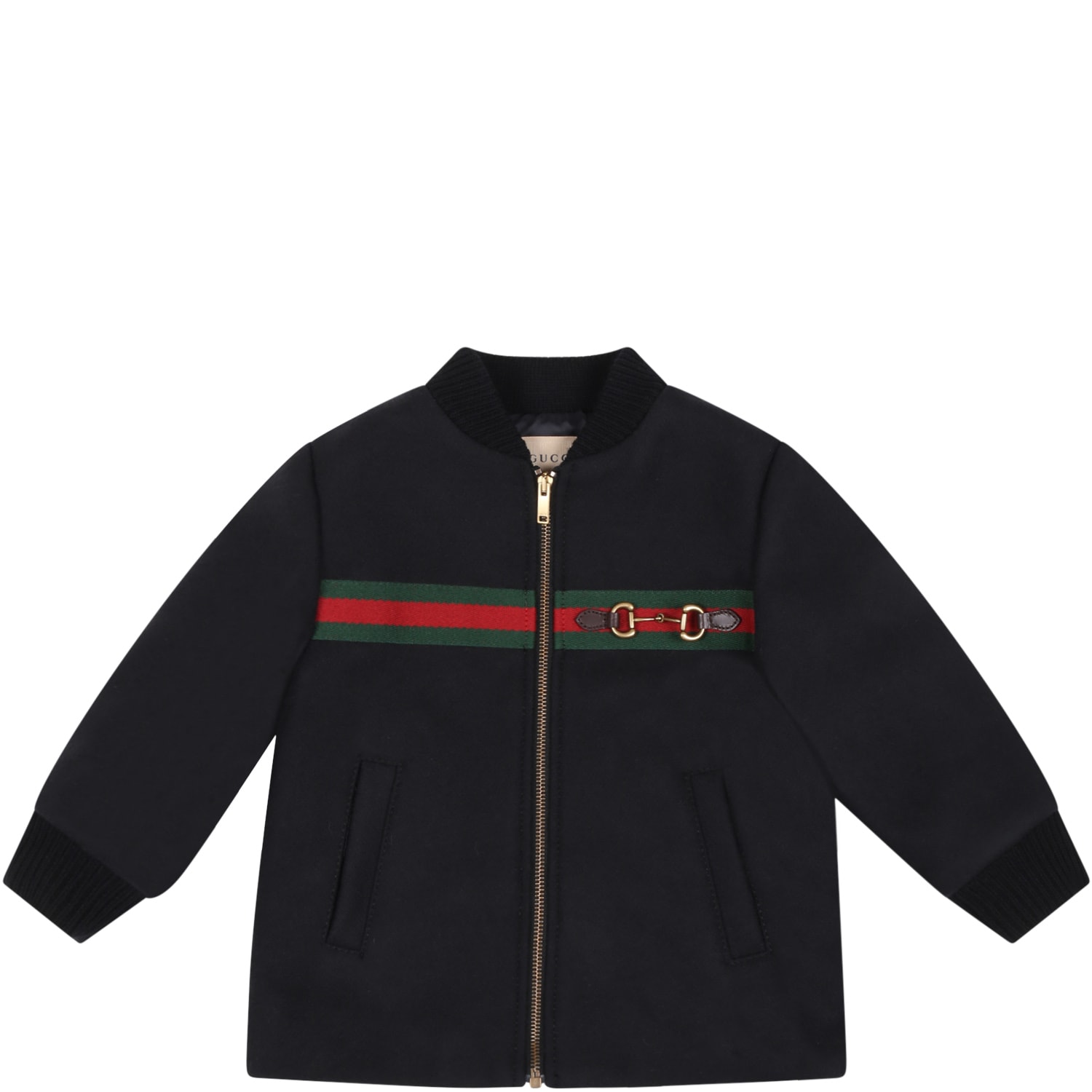 Gucci Blue Jacket For Baby Boy With Web And Horsebit Detail