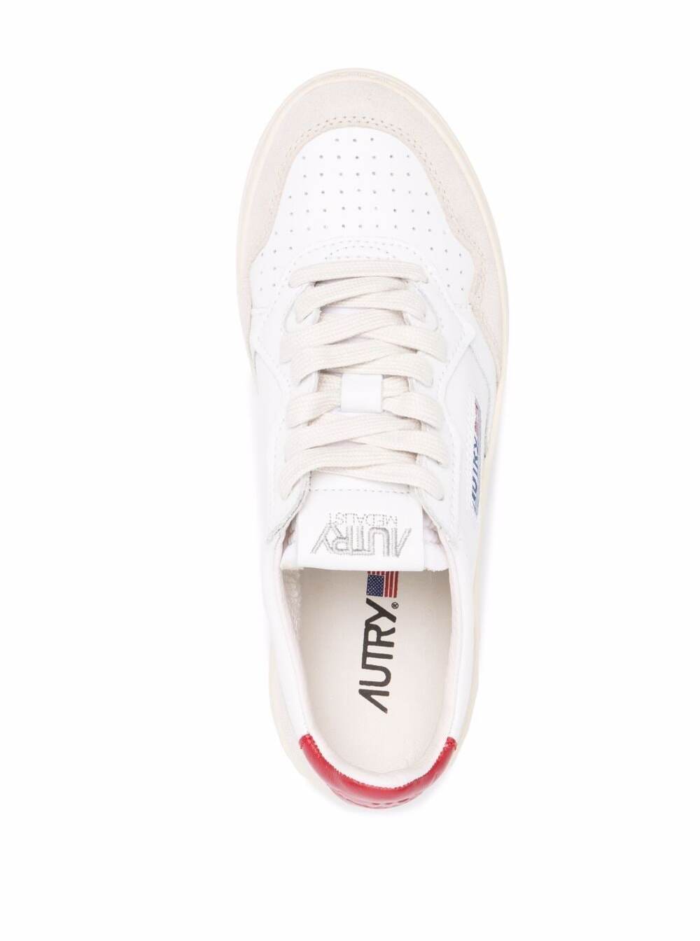 Shop Autry Womans Low Leather Sneakers With Red Heel Tab  In White