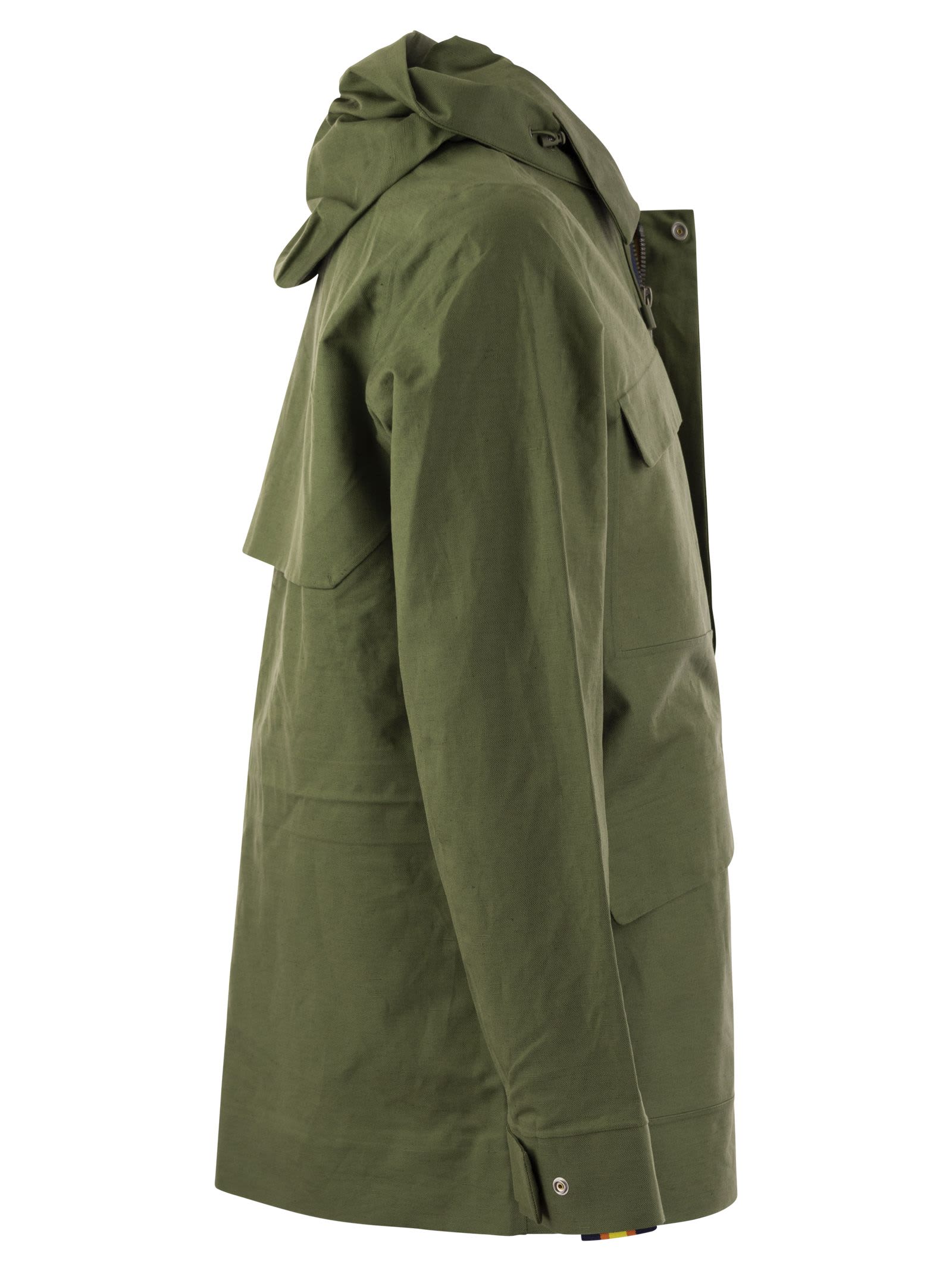 Shop K-way Erhal Linen Blend 2l - Hooded Jacket In Green