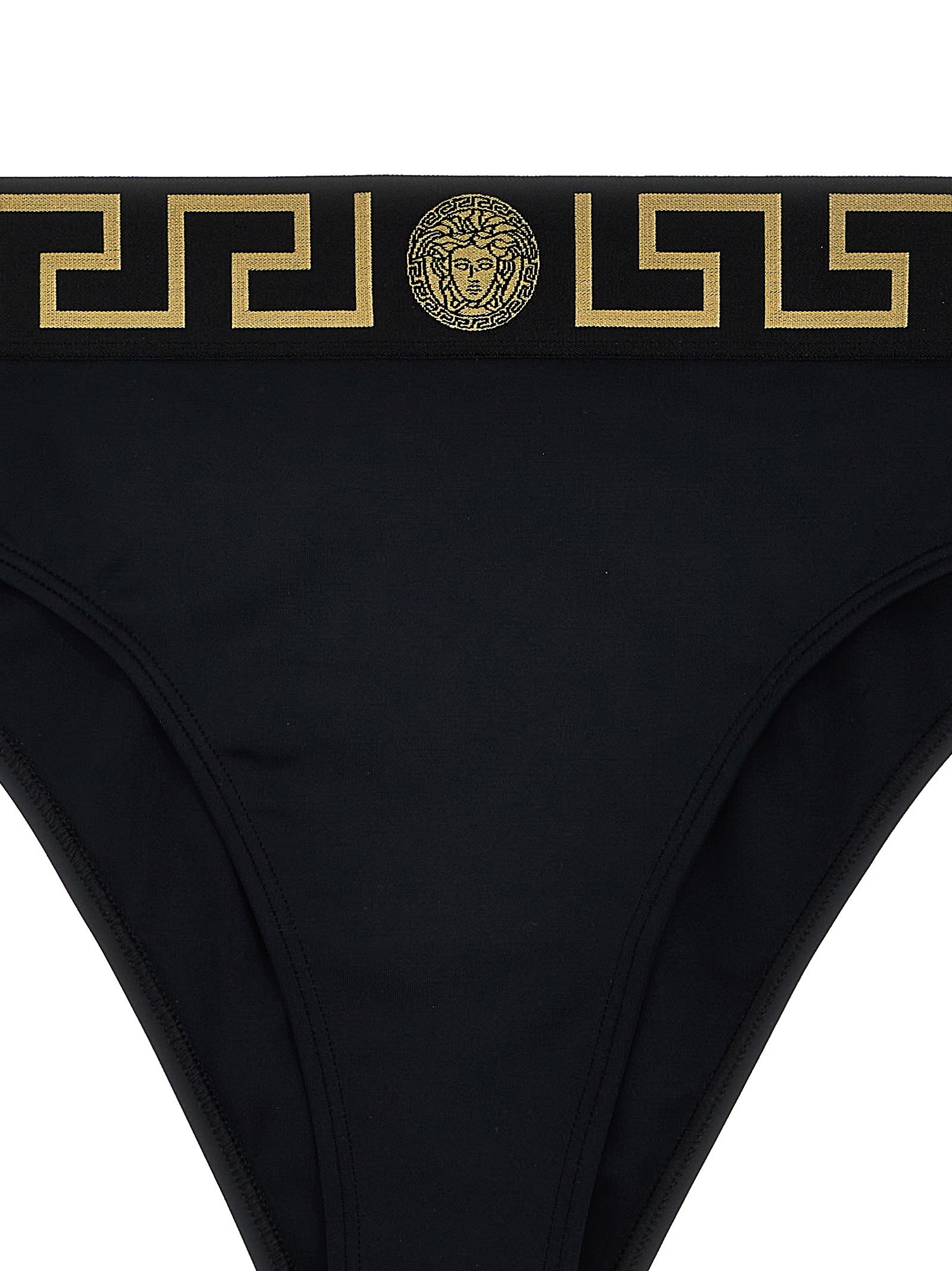 Shop Versace Greca Bikini Bottoms In Nero