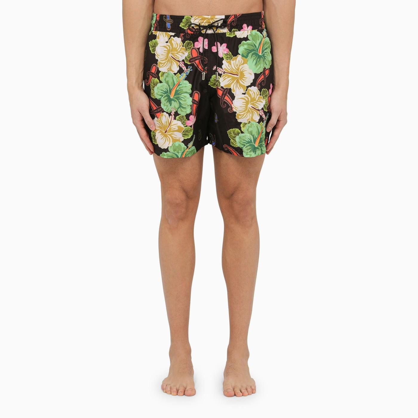 Black Swimming Costume With Multicoloured Flower Print
