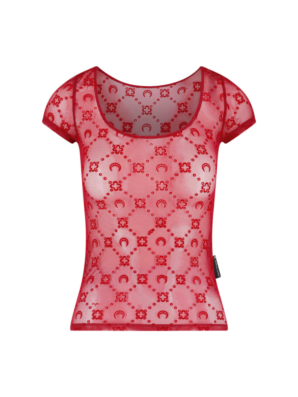 Marine Serre Mesh T-shirt Moonogram In Red