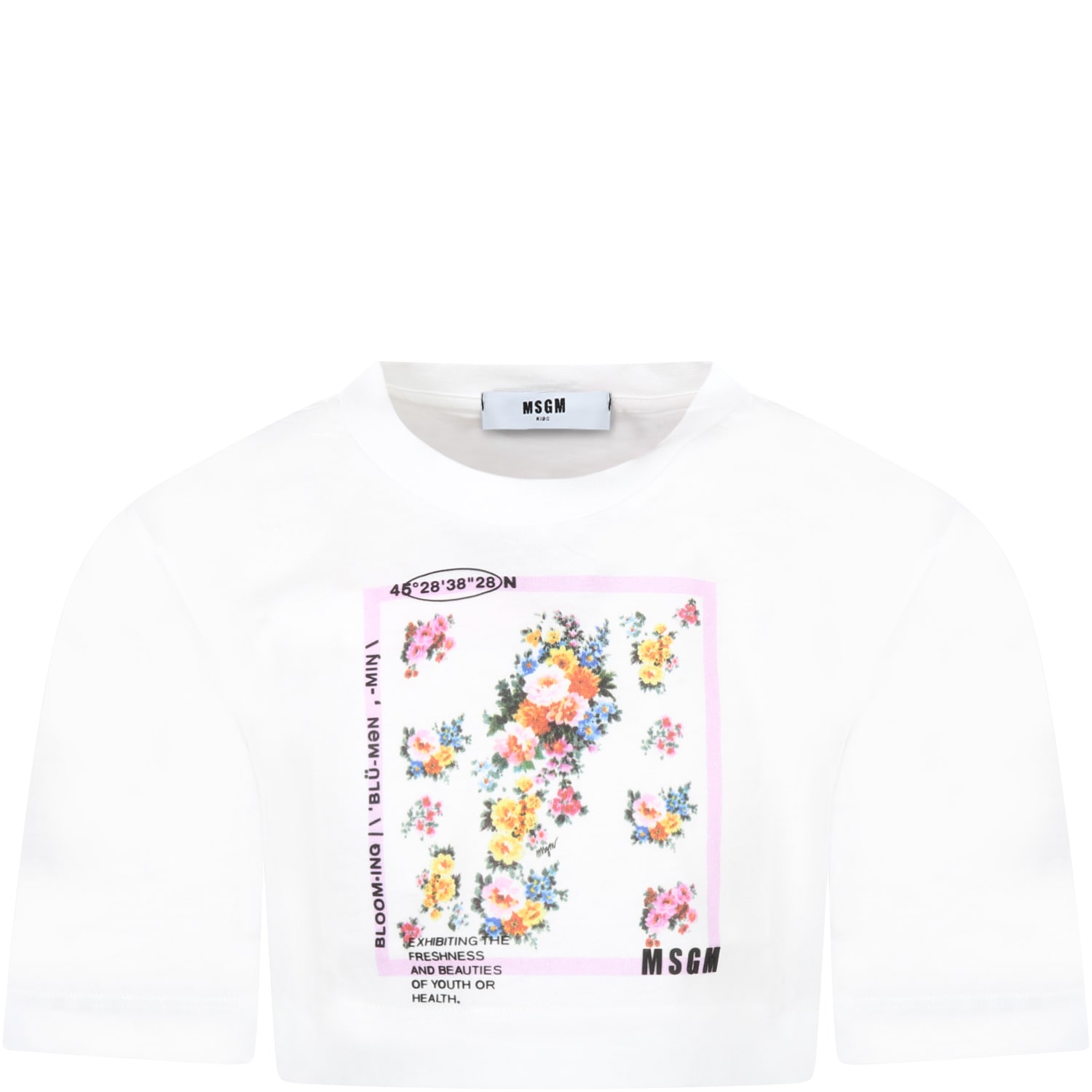 MSGM White T-shirt For Girl With Flowers