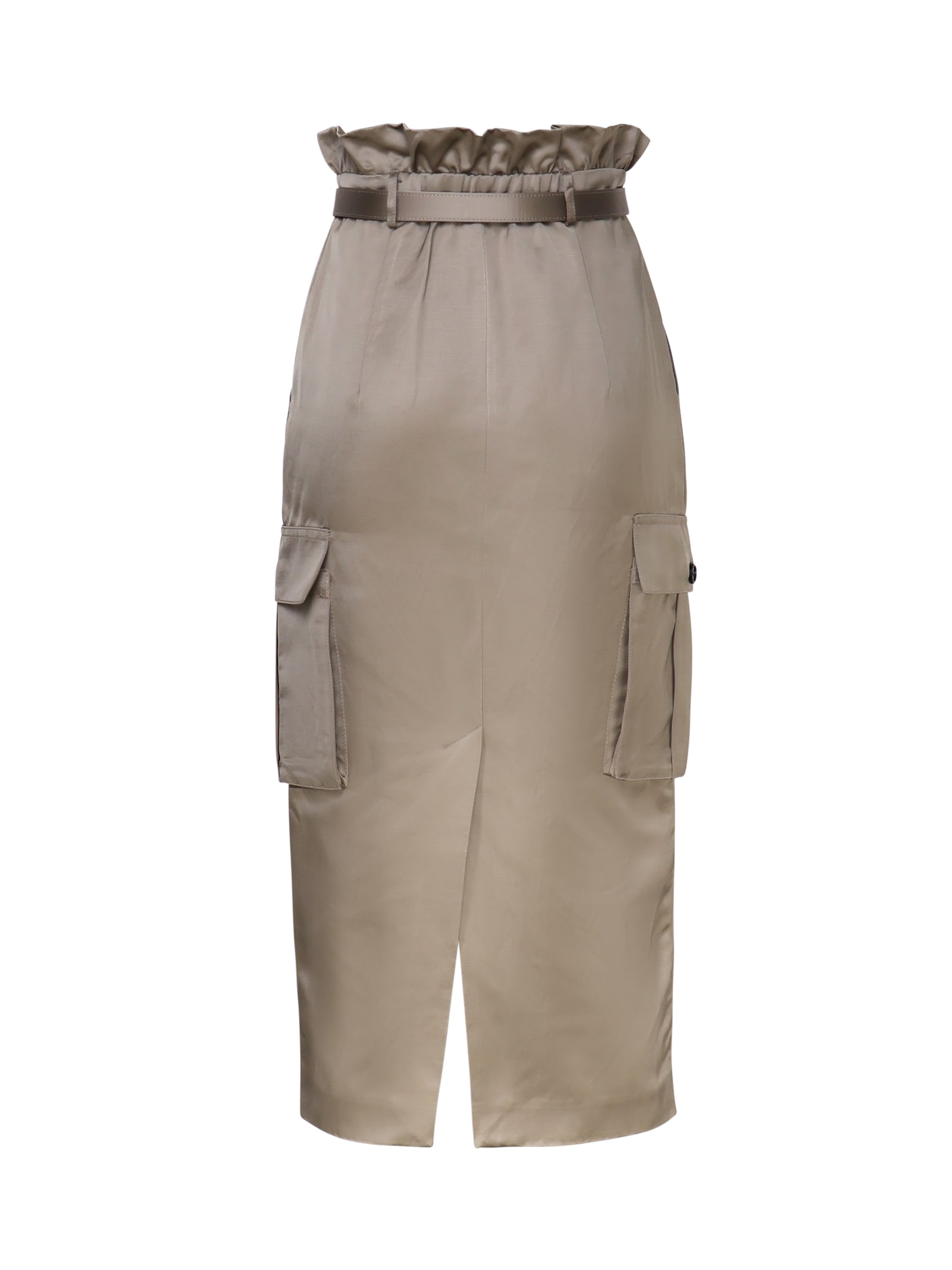 Shop Self-portrait Cargo Skirt In Satin In Beige