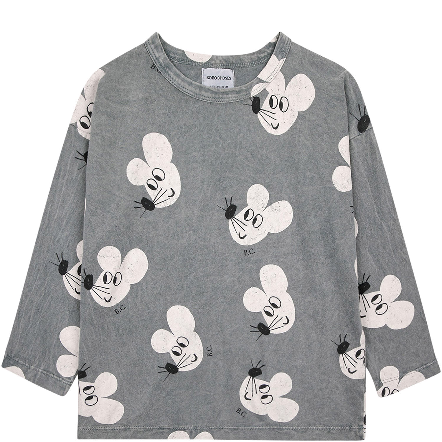 Bobo Choses Mouse-print Crew-neck Sweatshirt In Grey