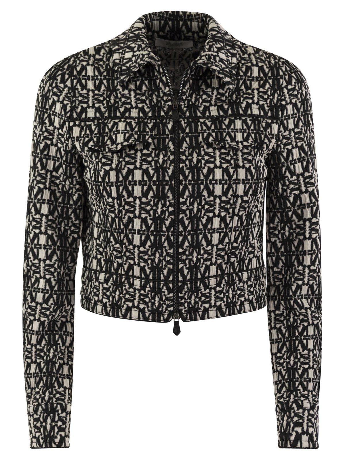 Max Mara Black Tony Monogram-pattern Cropped Jacket In White