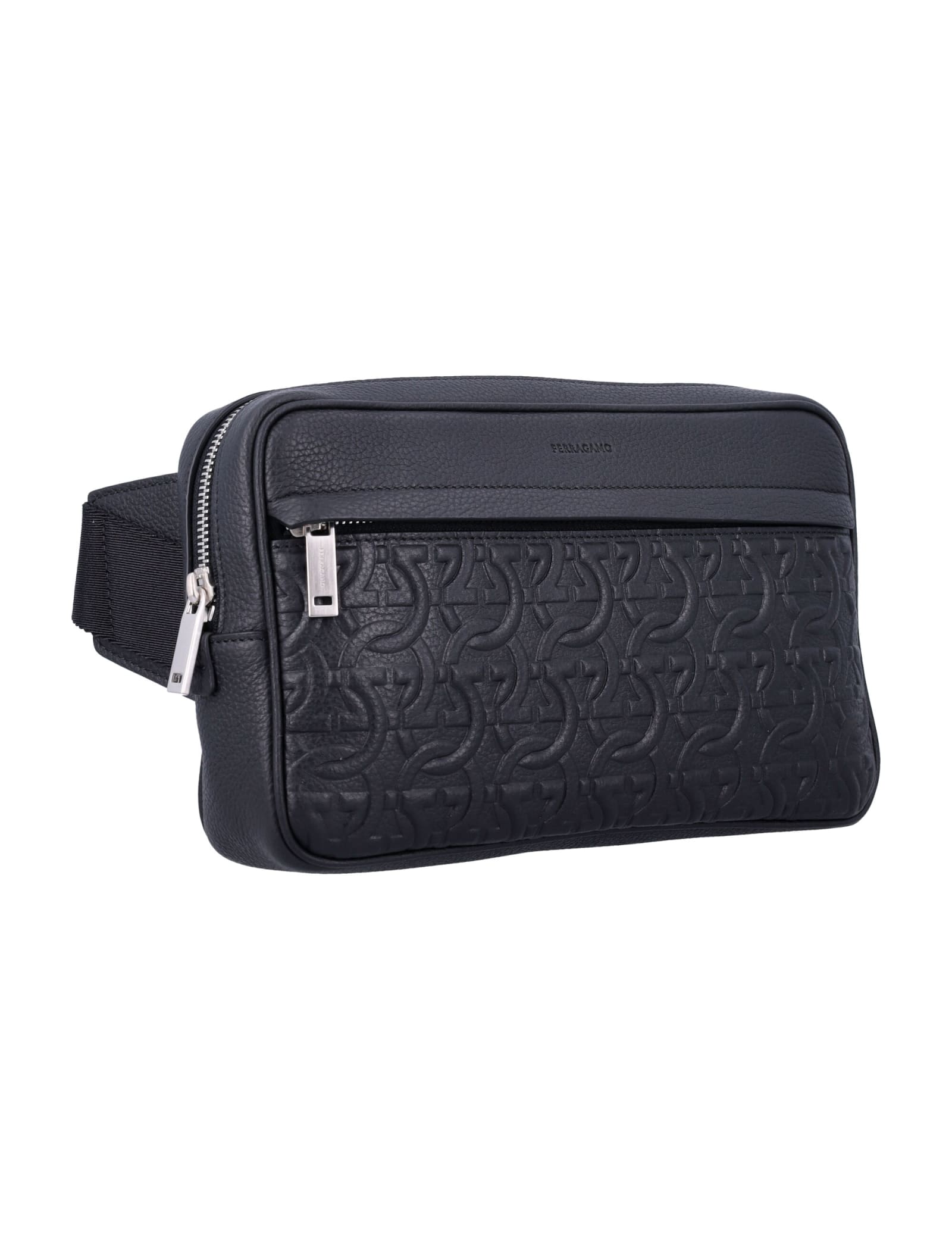 Shop Ferragamo Travel Embossed Beltbag In Nero + Nero 2402