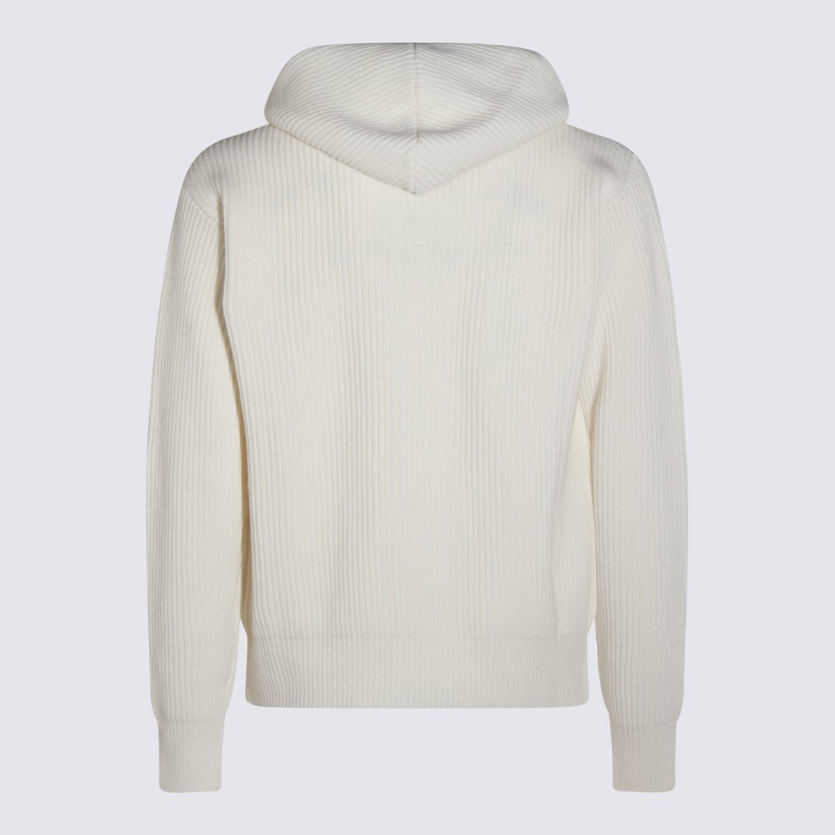 Lardini Crewneck Sweater With Front Pockets And Hood In Neutral