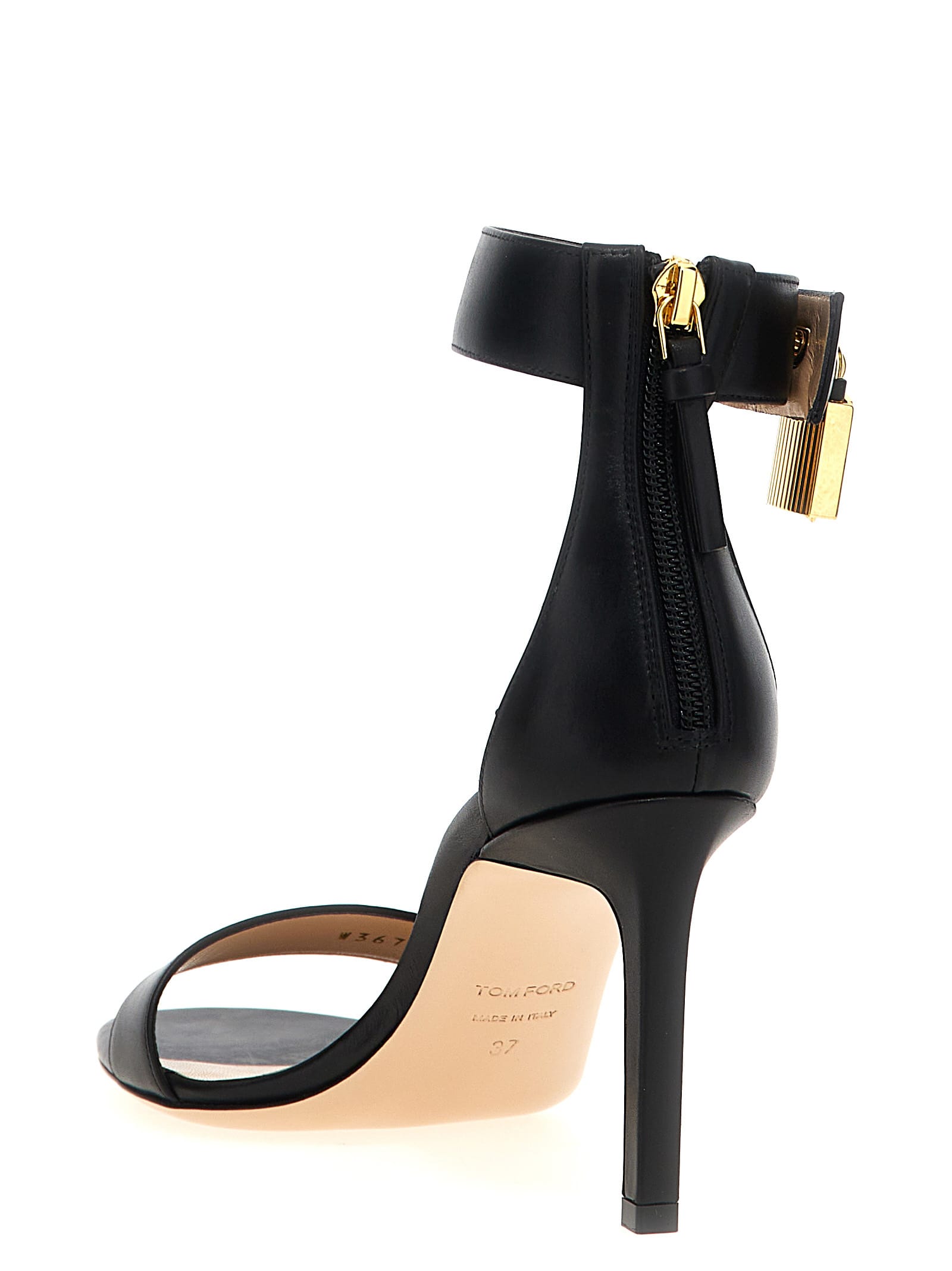 Tom Ford Lock Hardware Leather Open Toe Sandals In Black