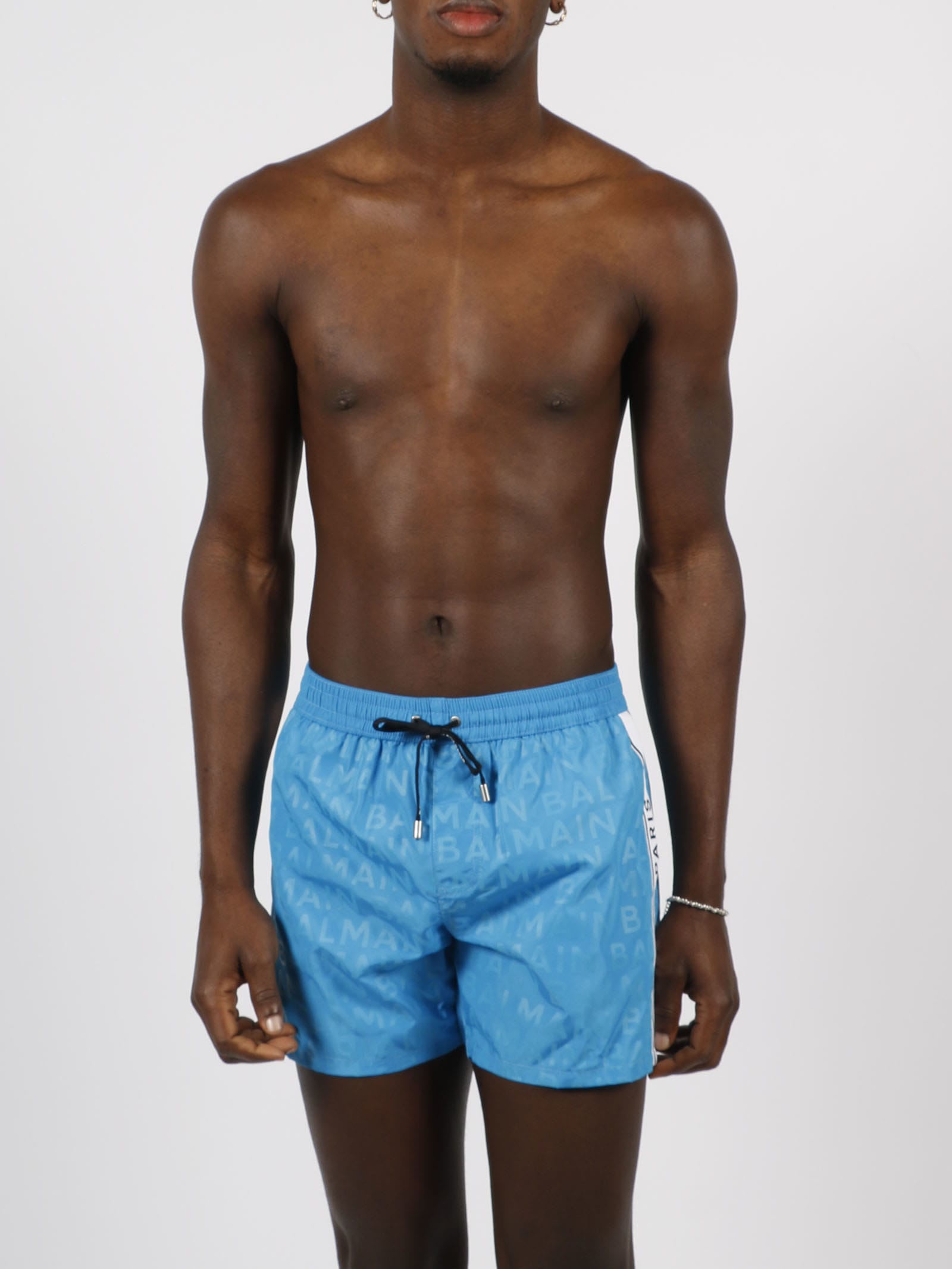 Shop Balmain Logo Swim Shorts In Turquoise