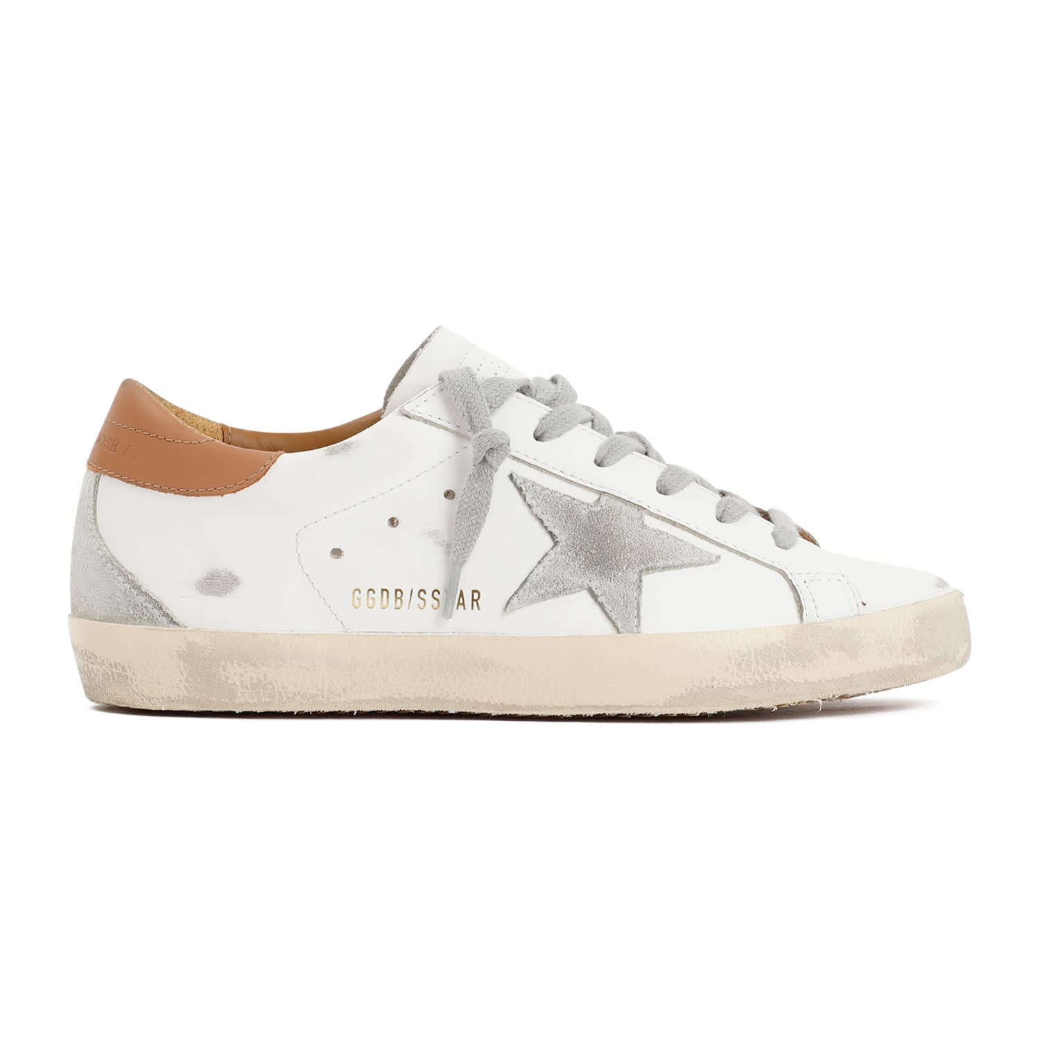 Golden Goose Super-star Sneakers In Nappa Leather With Suede Star And Light Brown Heel Tab Shoes In White