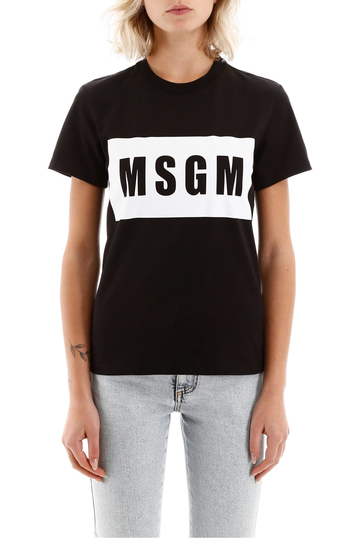 Msgm Box Logo T-shirt In Black In Black