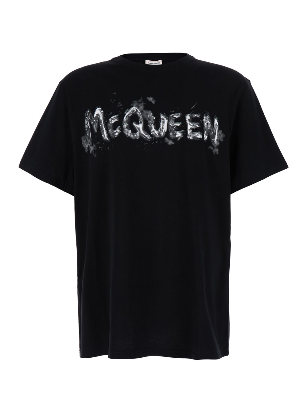 Shop Alexander Mcqueen Black T-shirt With Graffiti Logo Print In Cotton Man