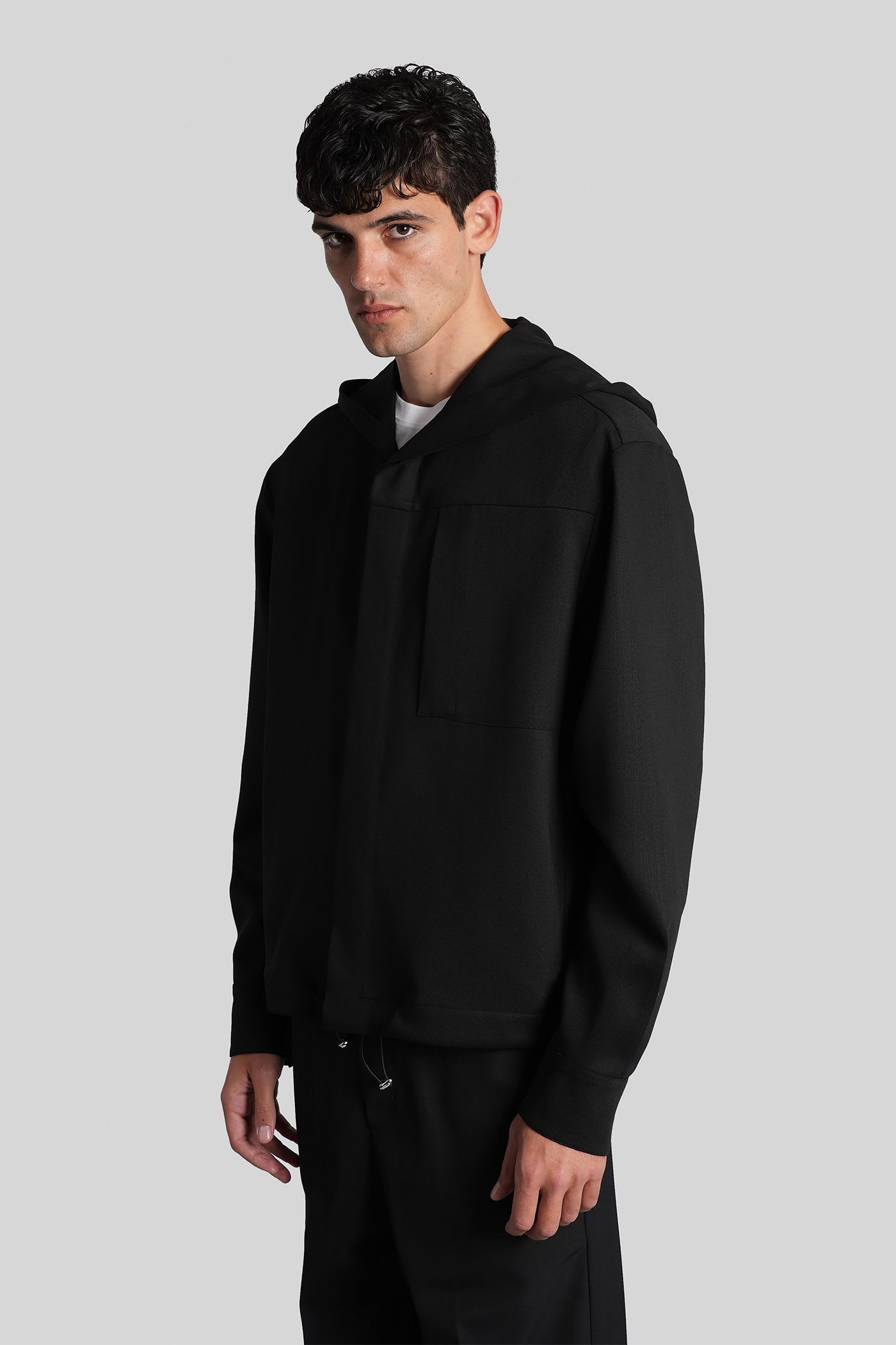 Costumein Hoodie T Casual Jacket In Black Wool In Black