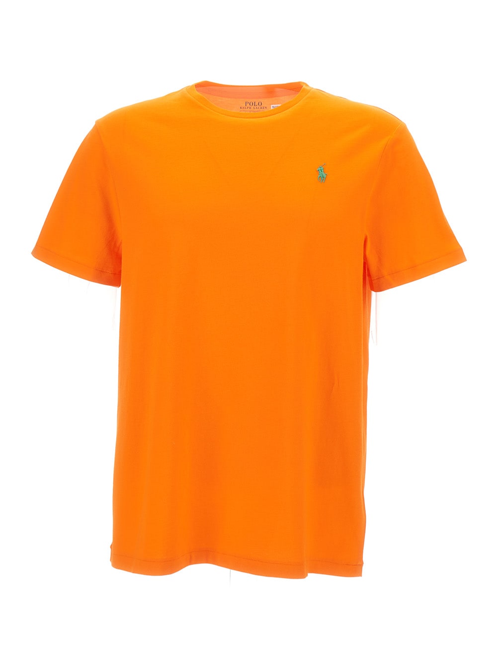Shop Polo Ralph Lauren Orange Crewneck T-shirt With Pony Embroidery In Cotton Man