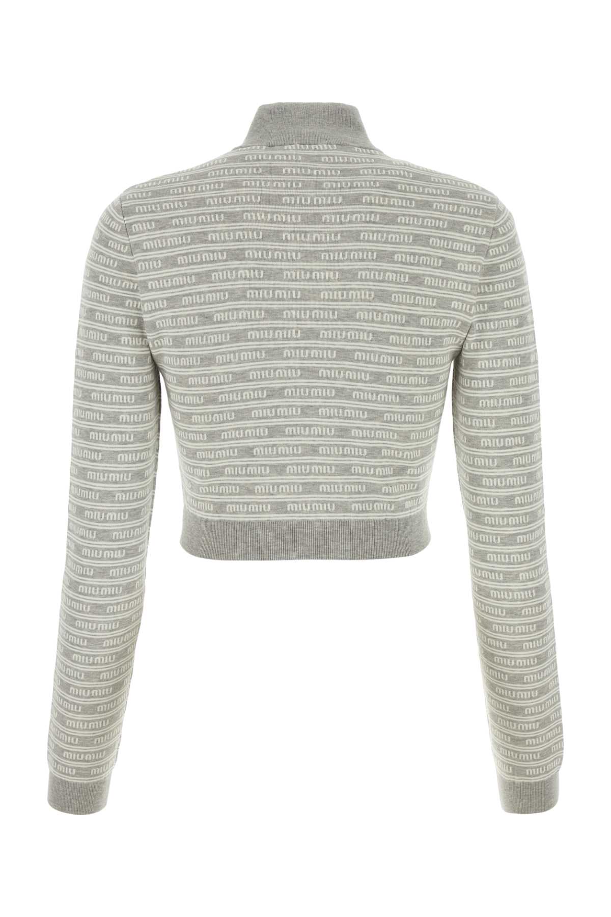 Miu Miu Printed Cotton Blend Cardigan In Marmonaturale