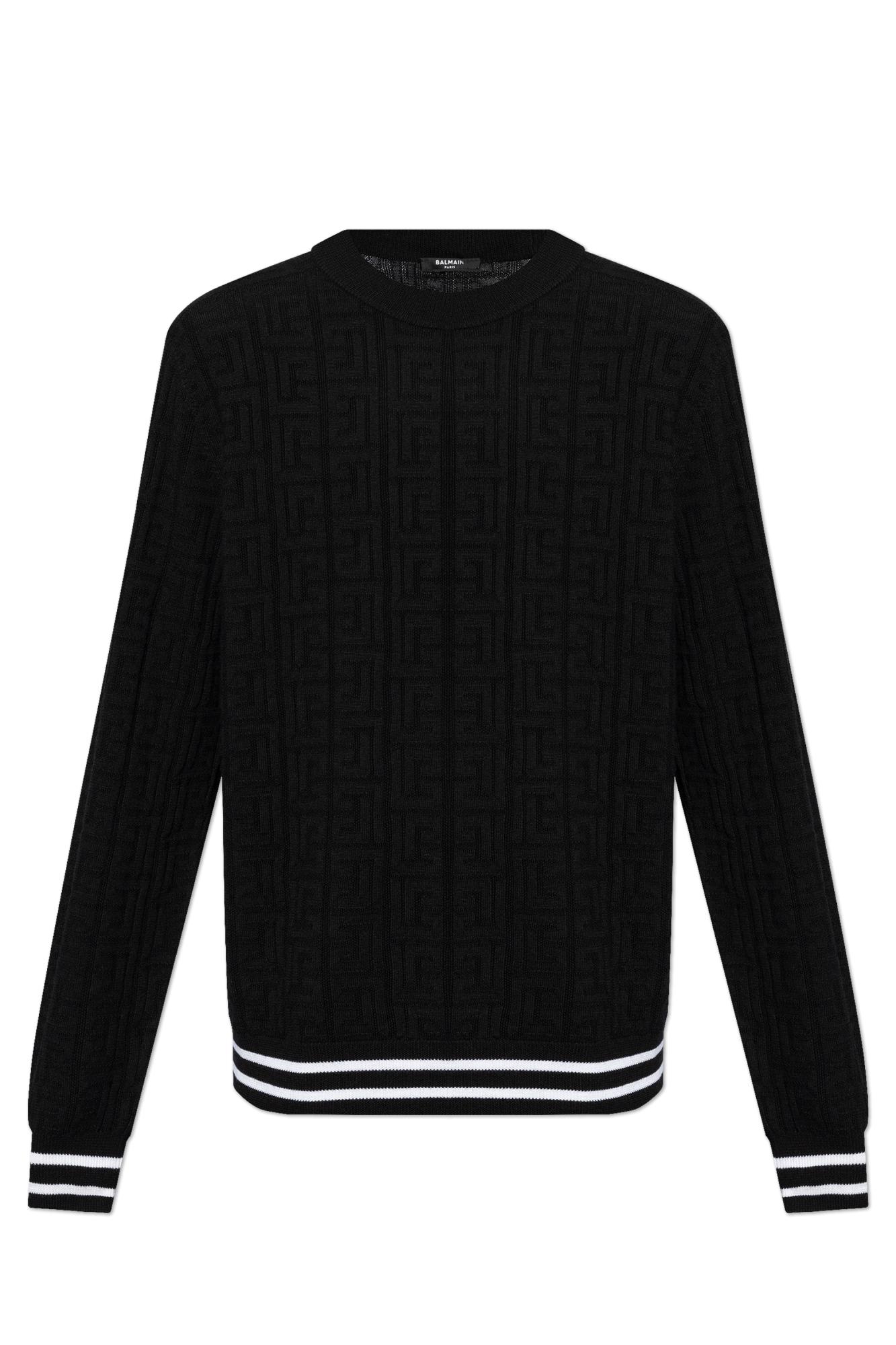 Shop Balmain Wool Sweater In Nero E Bianco