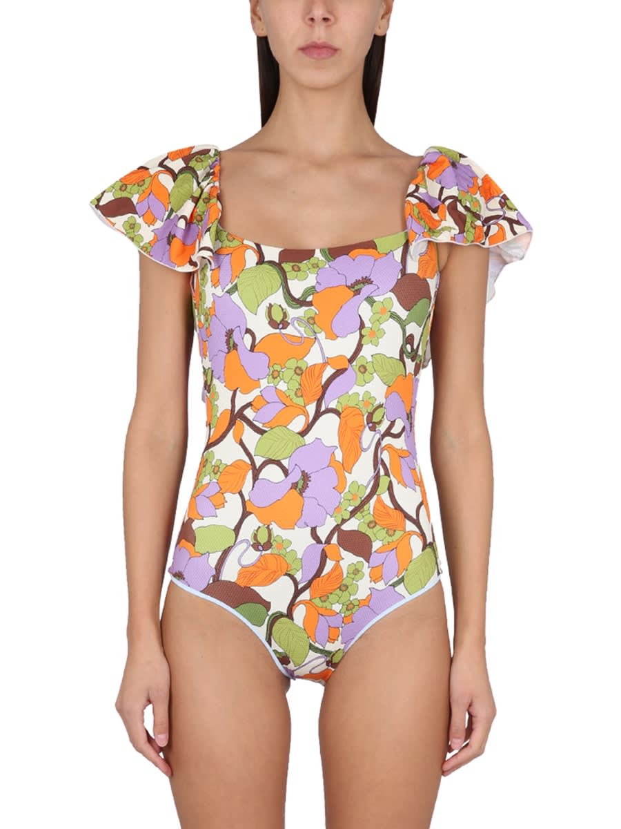 Shop La Doublej Scarlet One-piece Swimsuit In Multicolour