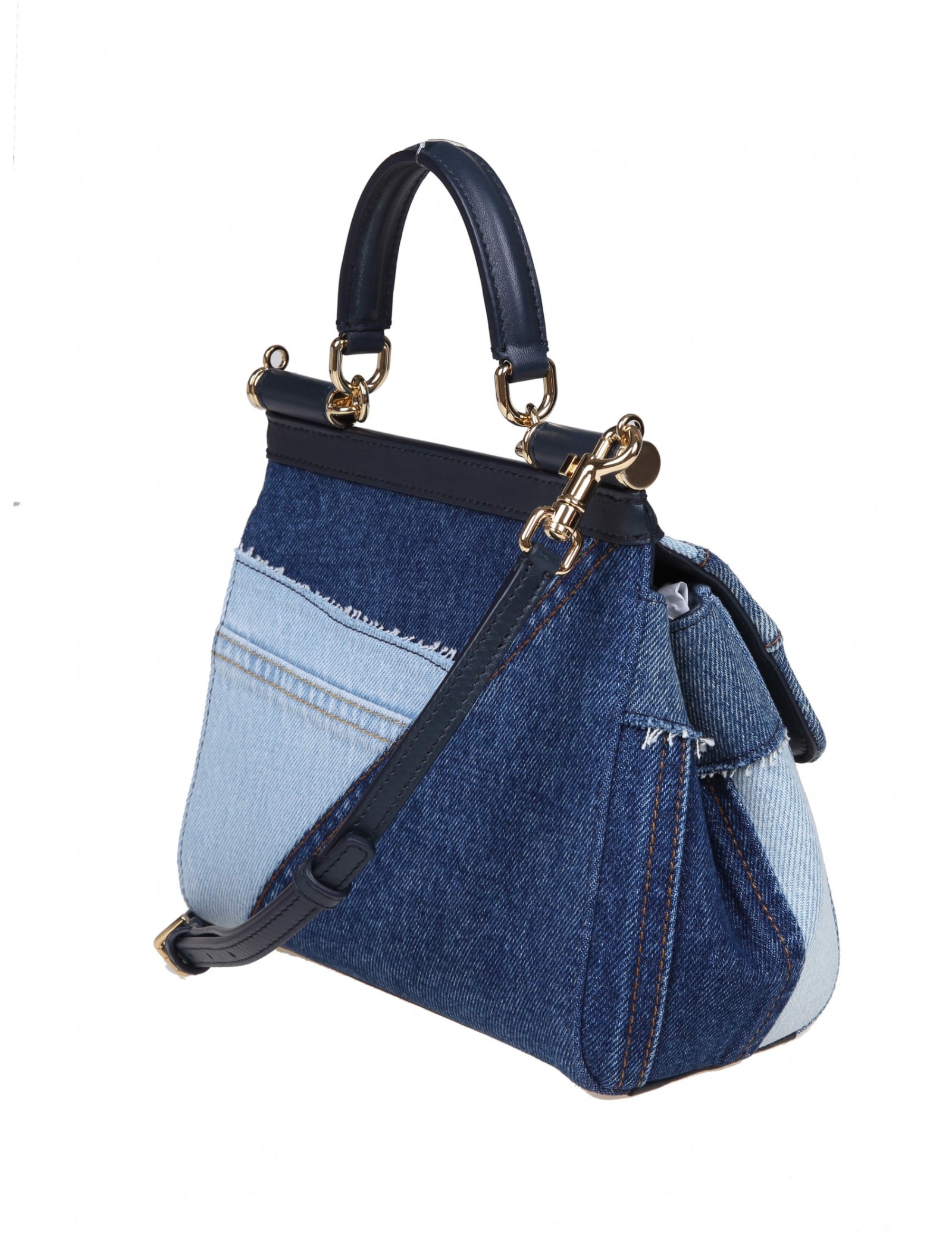 Shop Dolce & Gabbana Sicily Handbag In Patchwork Denim