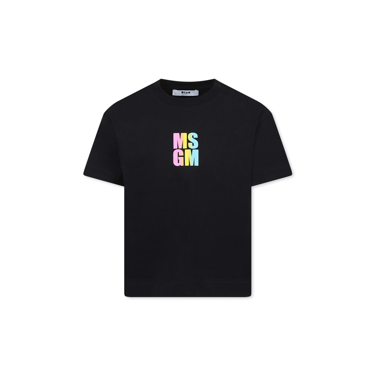 Msgm Black T-shirt For Girl With Logo In Black