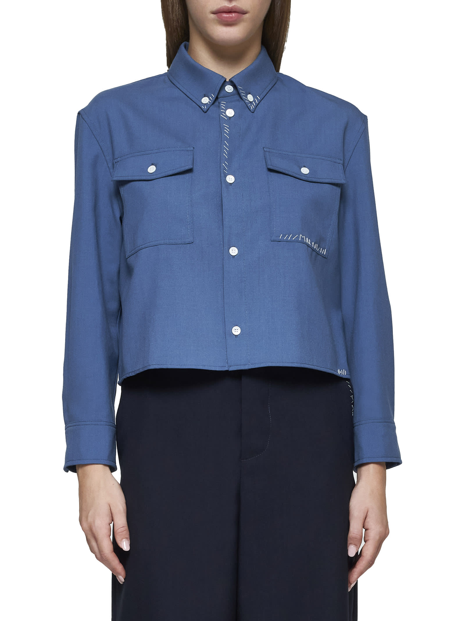 Shop Marni Shirt In Clear Blue