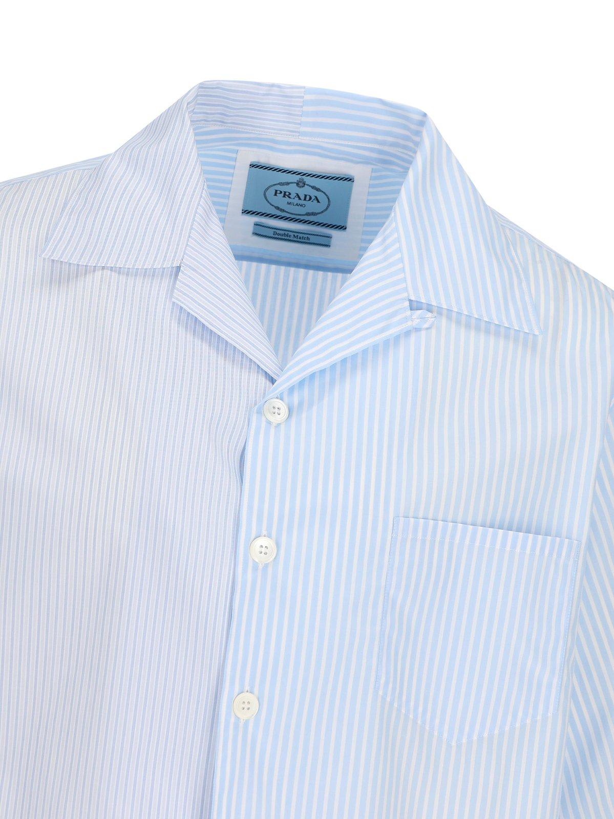 Prada Striped Cotton Camp Collar Shirt In Bianco+cielo