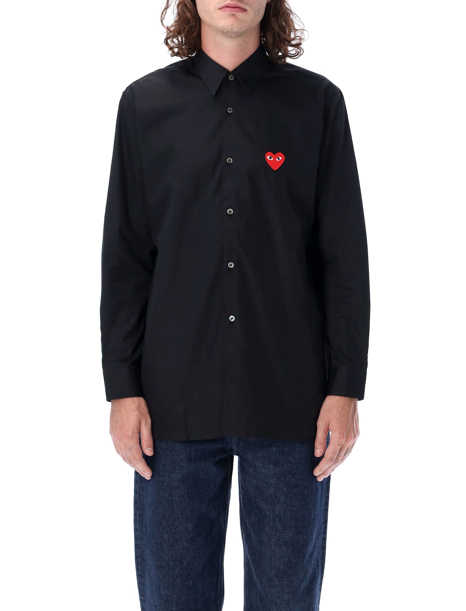 Comme Des Garçons Play Red Heart Patch Shirt In Black