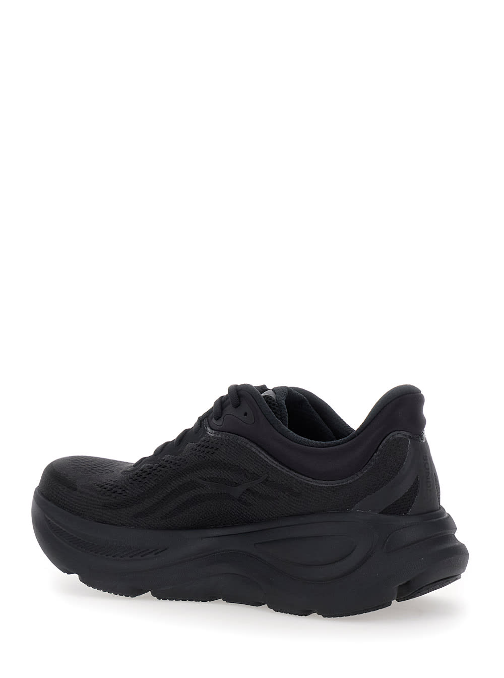 Hoka Bondi 9 Black Low Top Sneakers With Maxi Logo Lettering On The Side In Tech Fabric Unisex In Black