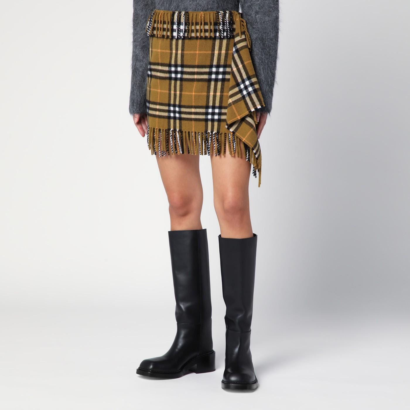 Shop Burberry Check Pattern Wool And Cashmere Scarf Skirt In Oxide Ip Check