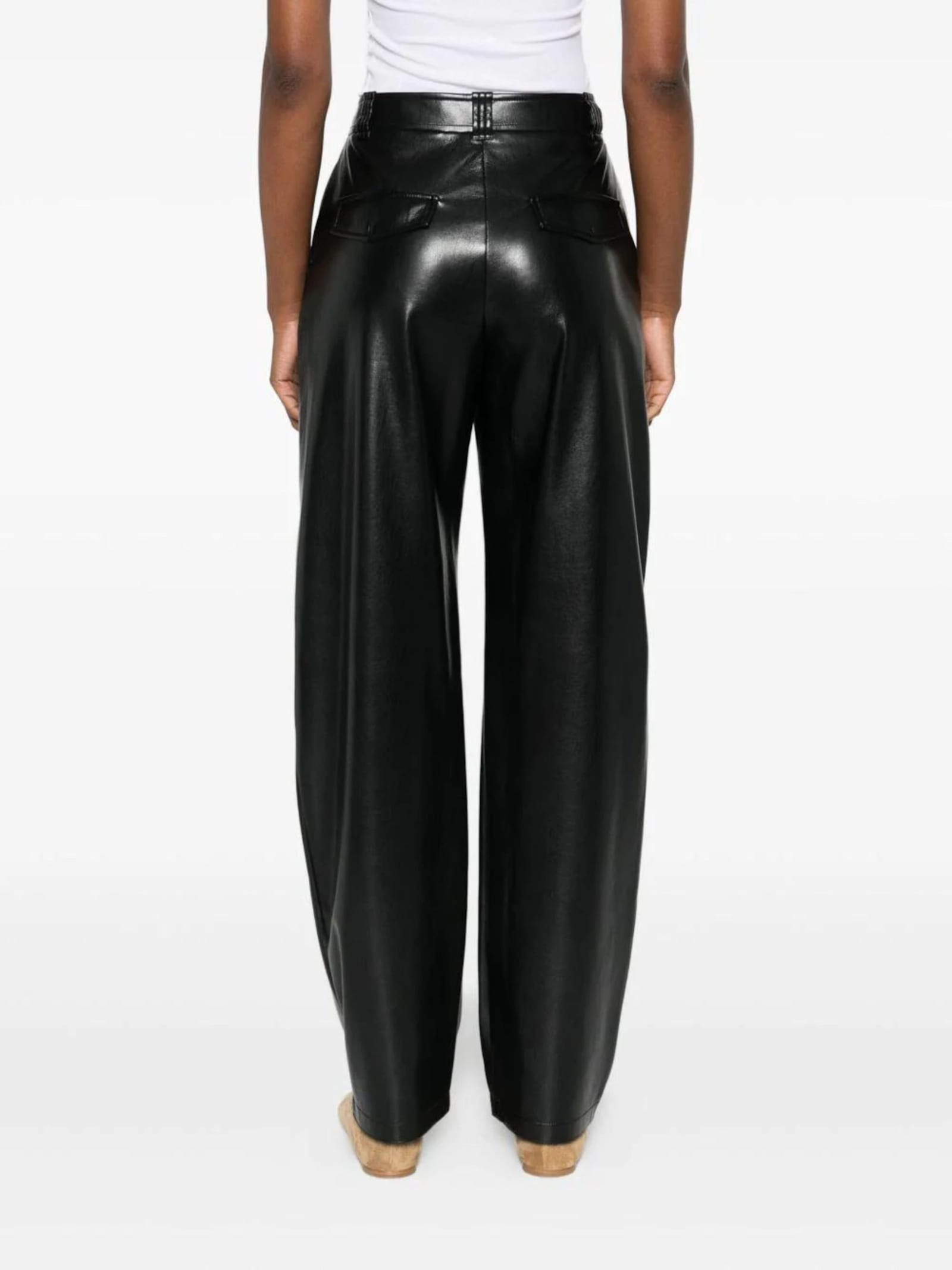 Pinko Leather-effect Trousers In Black