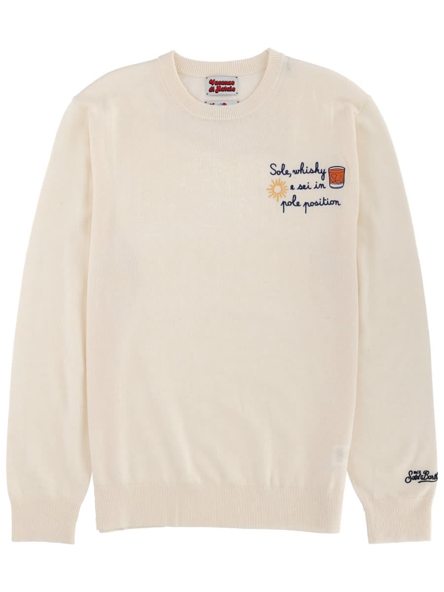 Mc2 Saint Barth Sweater With Embroidery In White