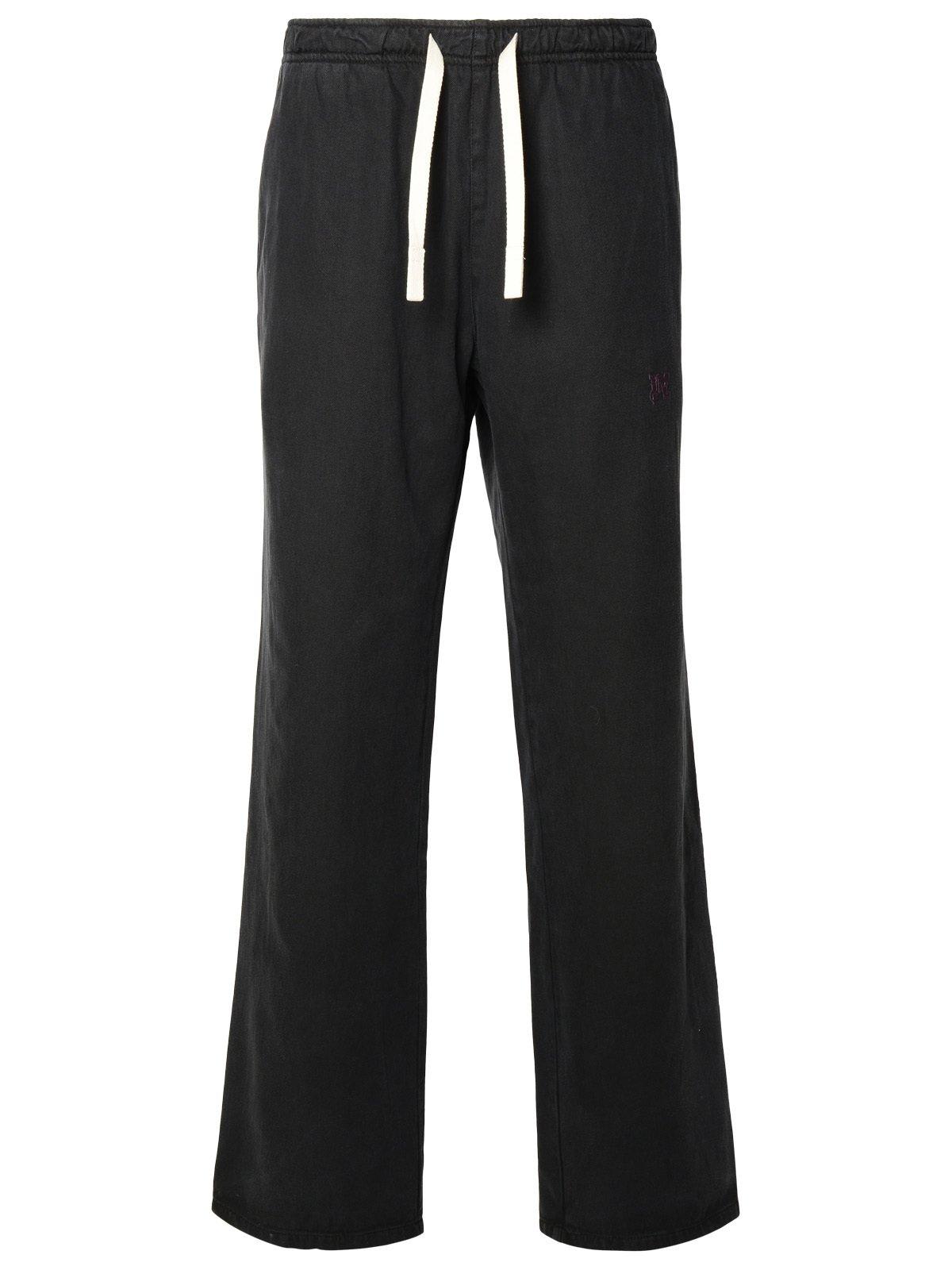 Shop Palm Angels Monogram Embroidered Drawstring Pants In Black Off