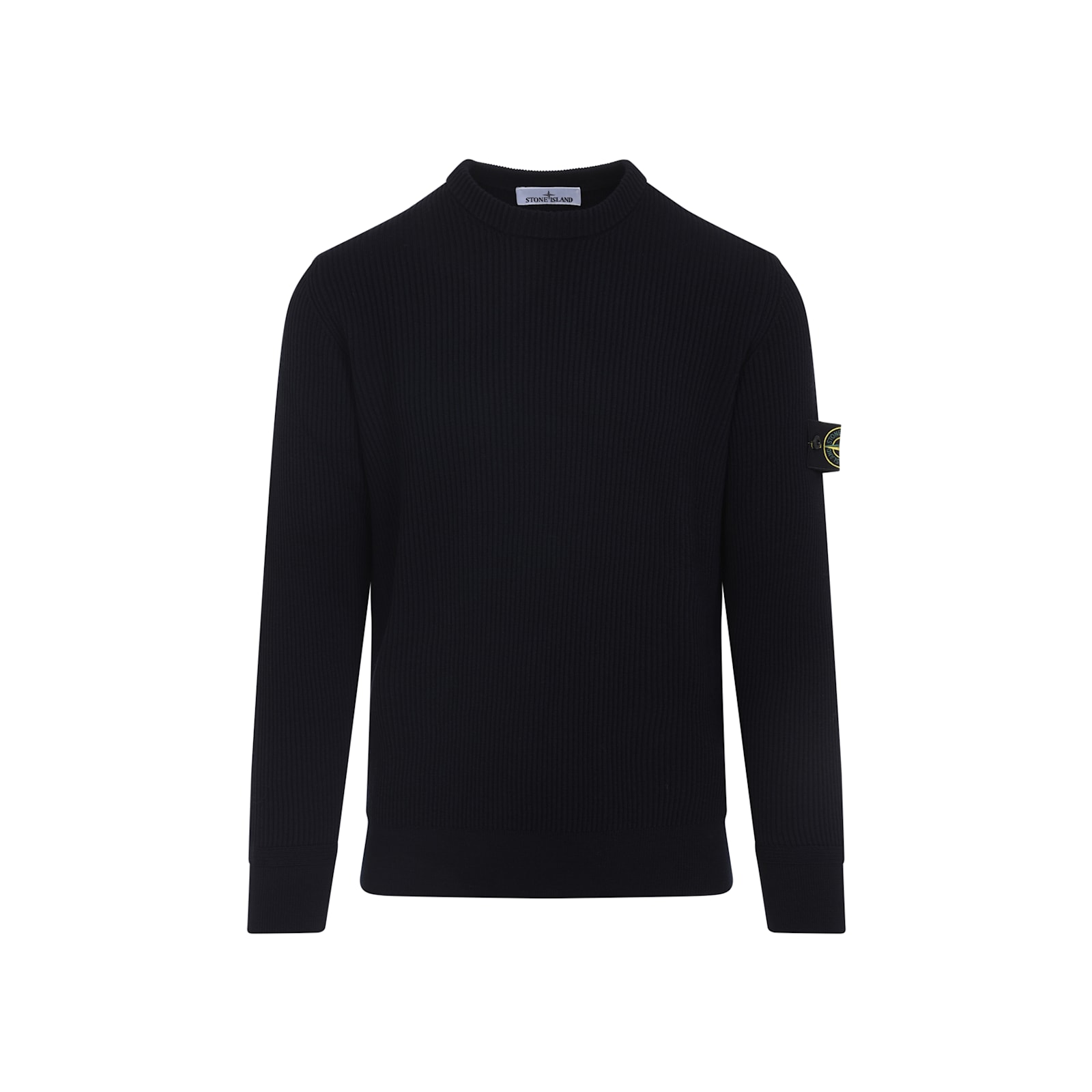 Stone Island Round-neck Jumper With Embossed Stitching In Black