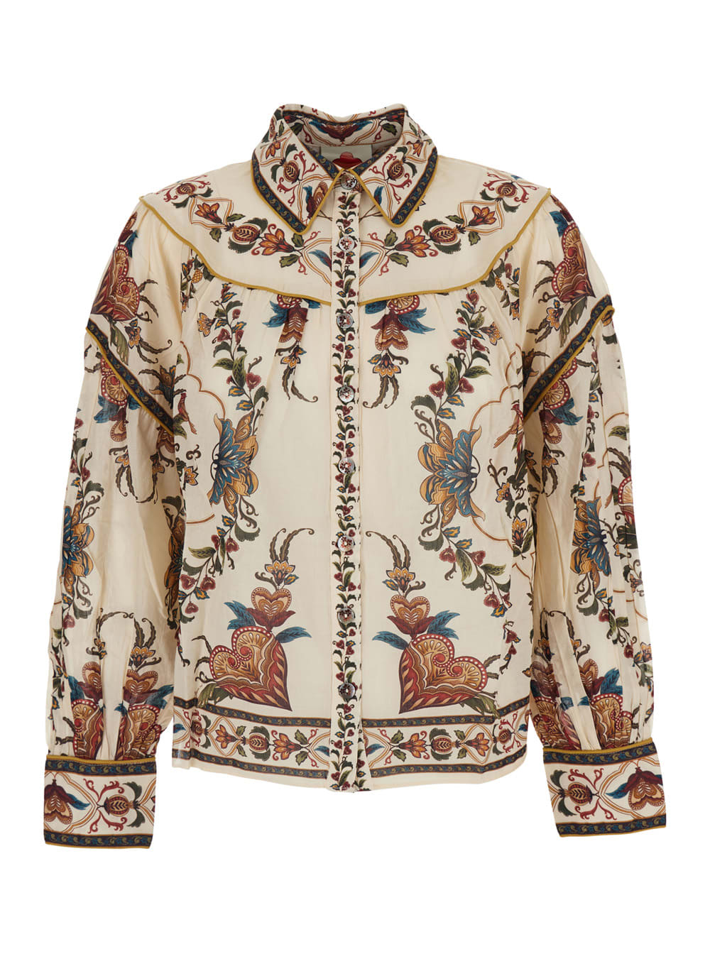 Farm Rio Majestic Hearts Cream Blouse In Multi