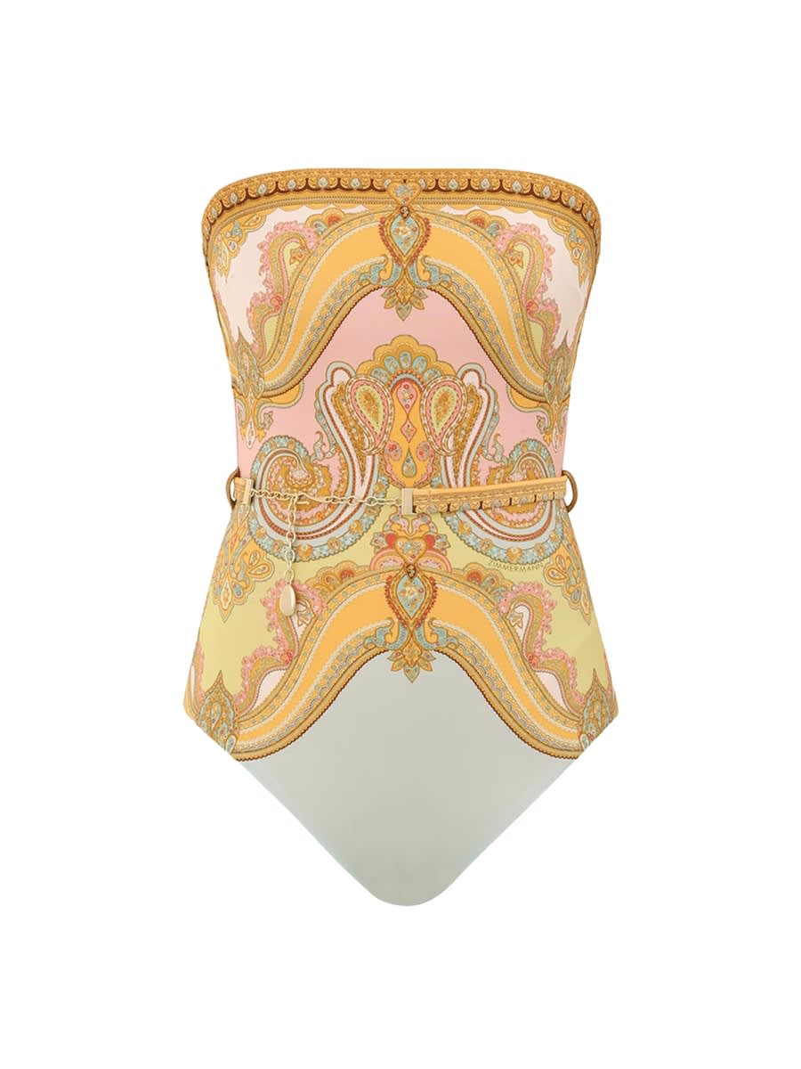 Zimmermann Chain Trim Bandeau One-piece Swimsuit In Multicolour