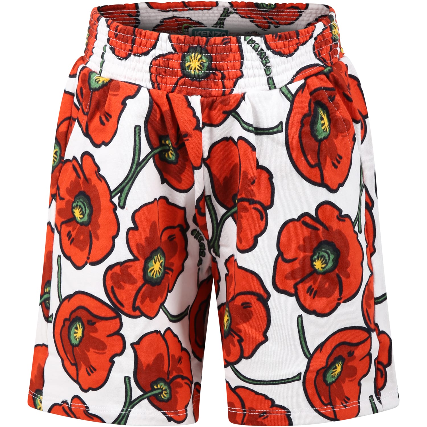 Kenzo Kids' Multicolor Shorts For Girl With Iconic Red Poppy And Logo