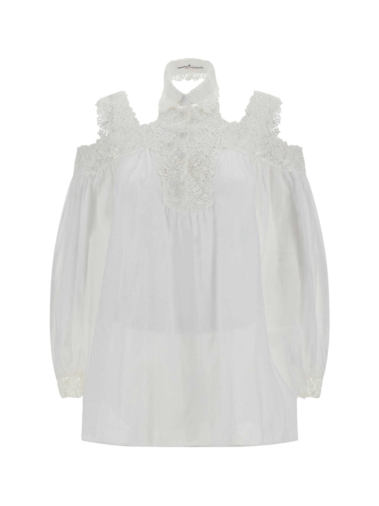 Shop Ermanno Scervino Blousa Shirt In Bright White/ottico