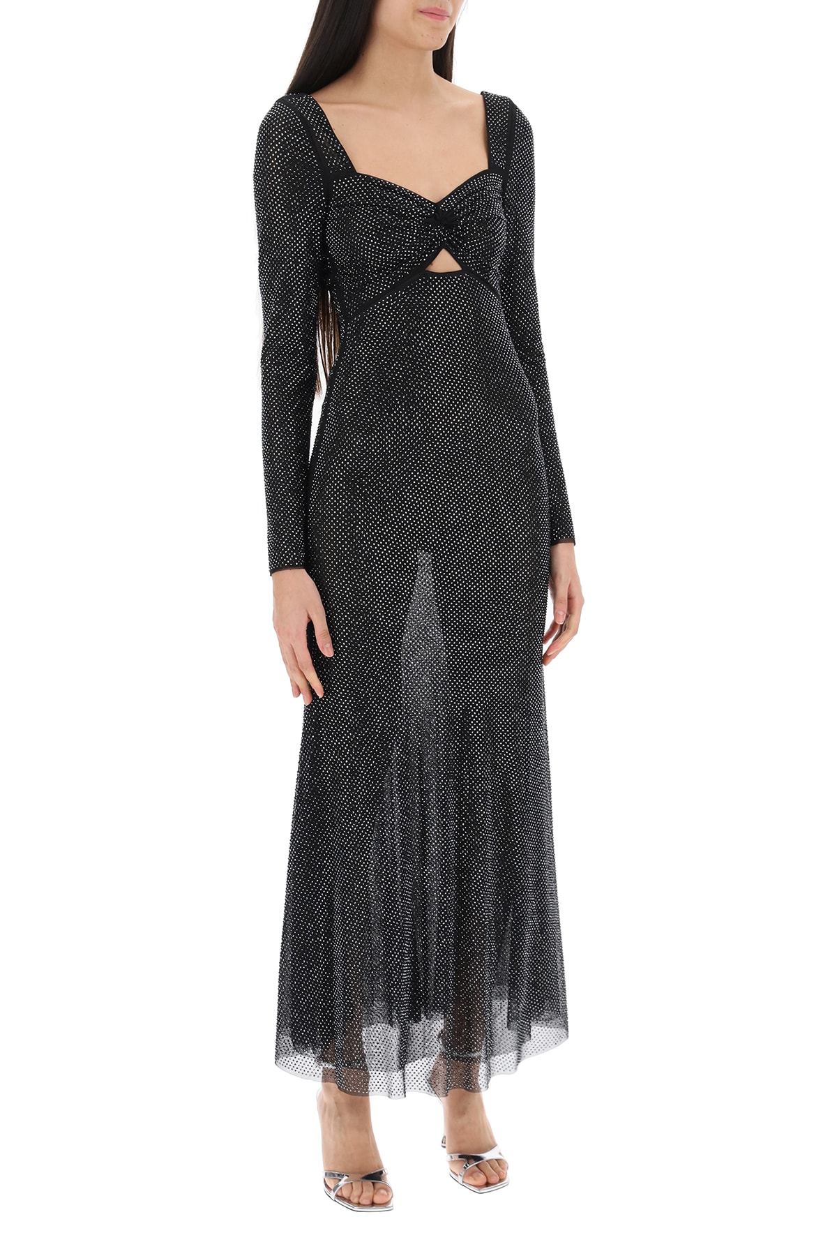 Shop Self-portrait Maxi Dress In Rhinestone-embellished Mesh In Black (black)
