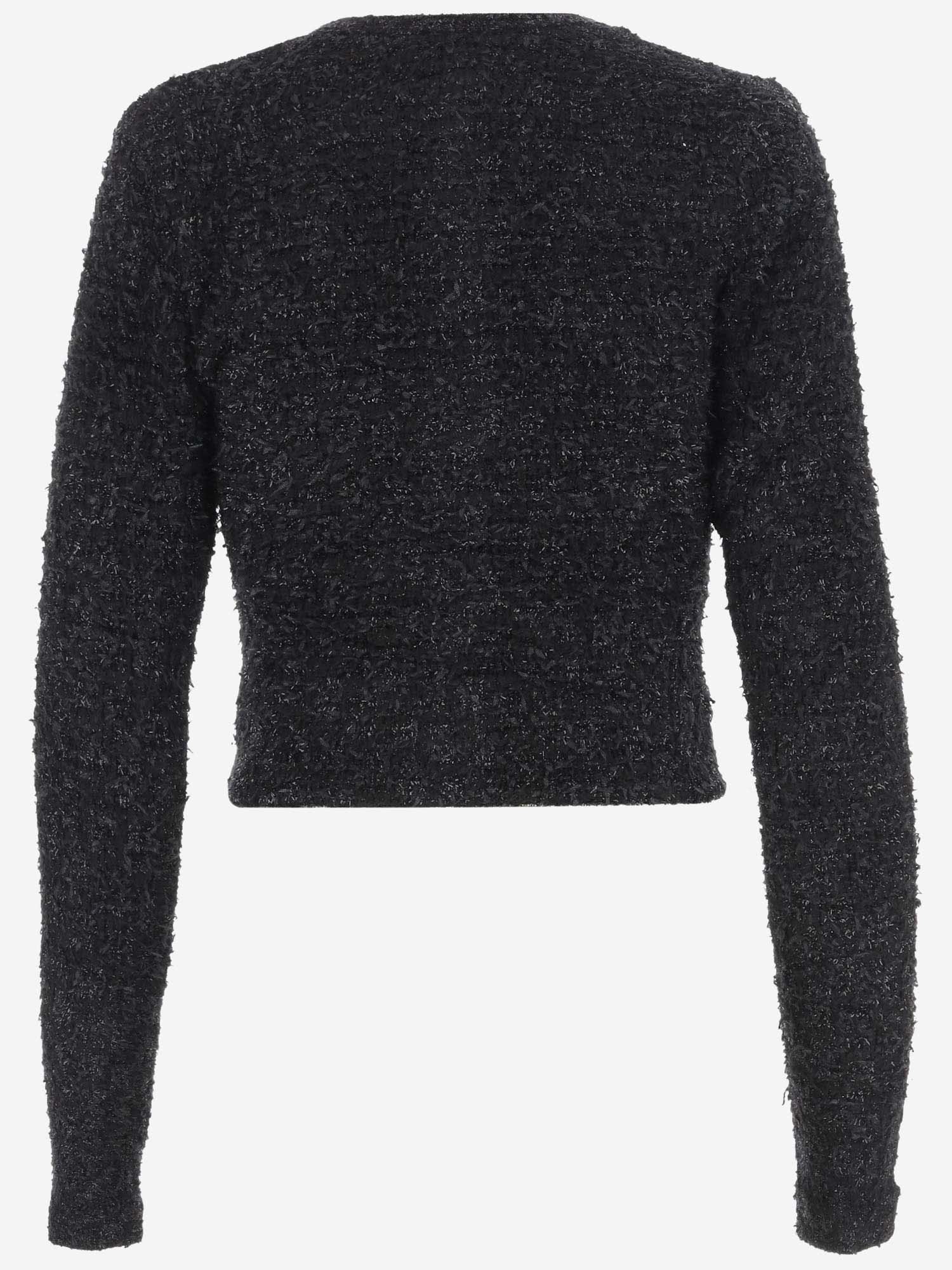 Shop Balenciaga Cotton Tweed Crop Cardigan In Black